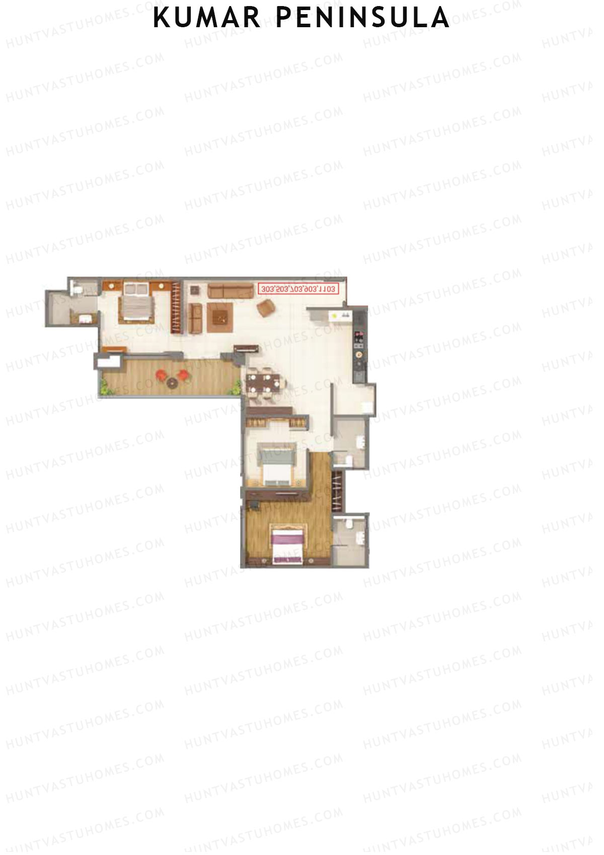Kumar Peninsula Tower D Unit 2 Floor Plan