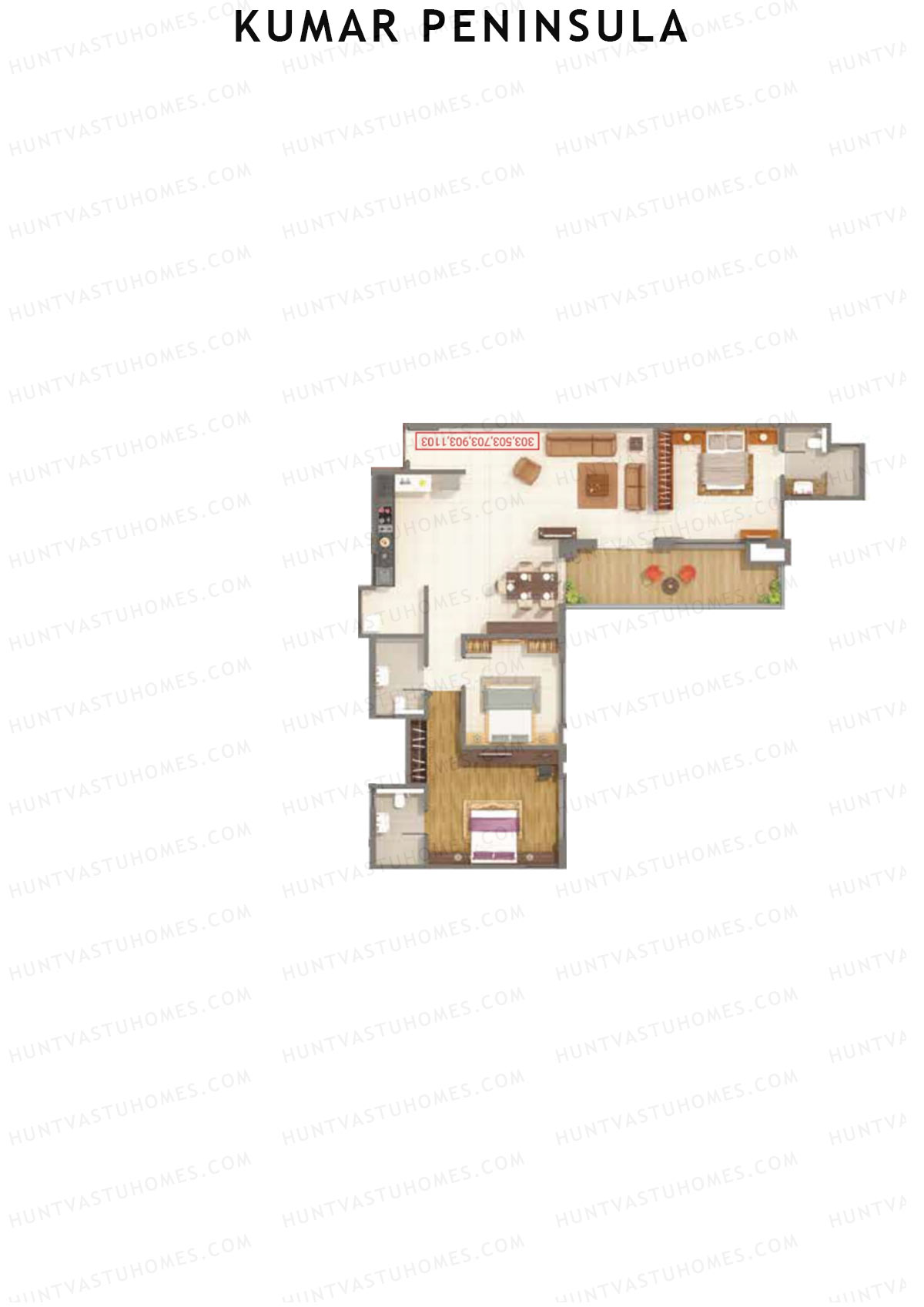Kumar Peninsula Tower D Unit 3 Floor Plan