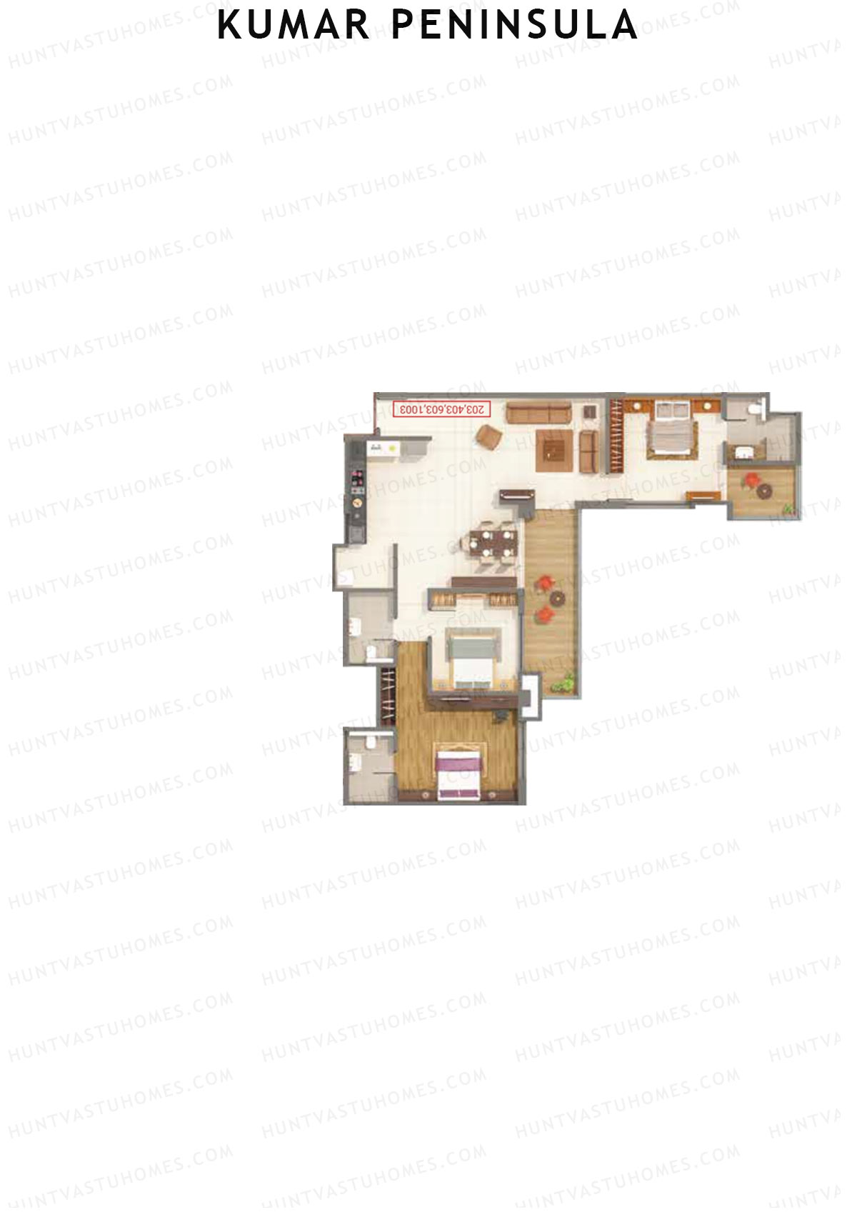 Kumar Peninsula Tower D Unit 3 Floor Plan