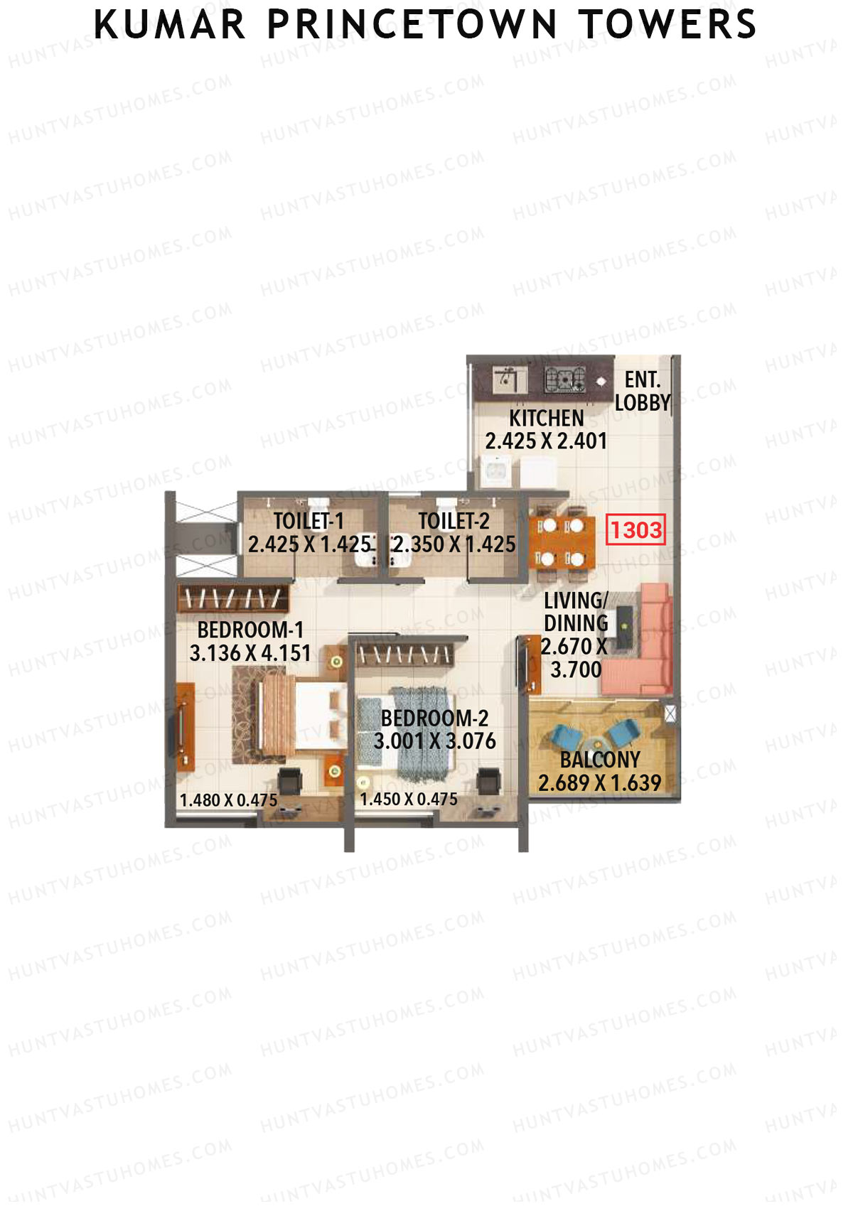 Kumar Princetown Towers Tower C1 Unit 3 Floor Plan
