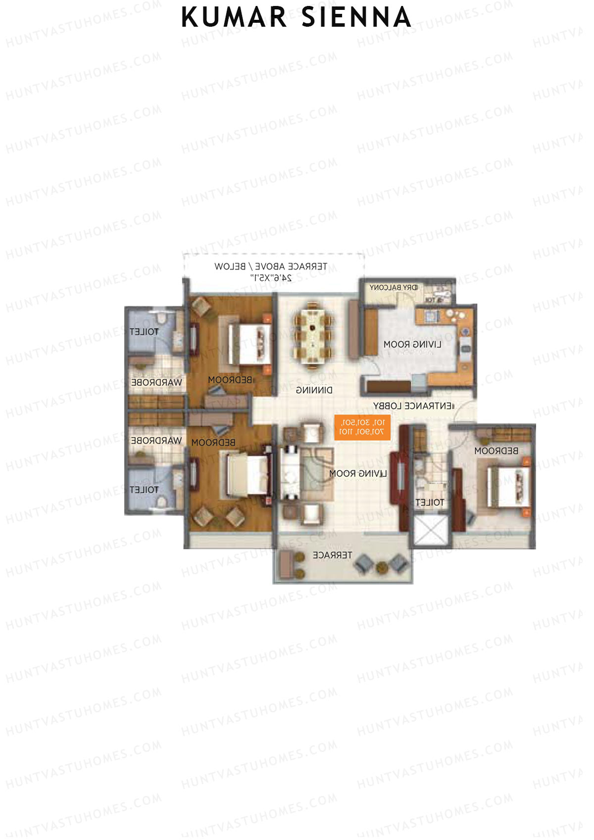 Kumar Sienna, Tower C2, Unit 2, 3BHK, Super Area 2293   sq ft 
