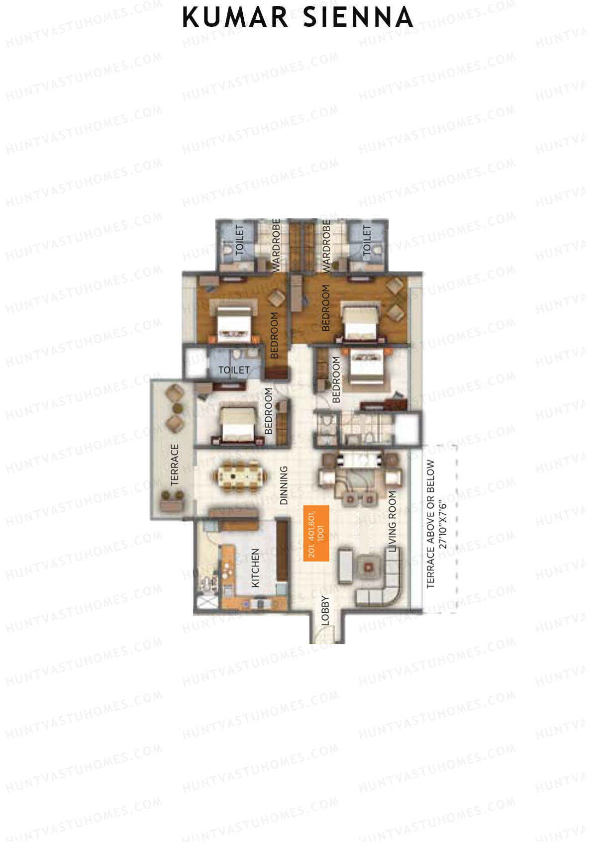 Kumar Sienna, Tower D1, Unit 1, 4BHK, Super Area 3135   sq ft 