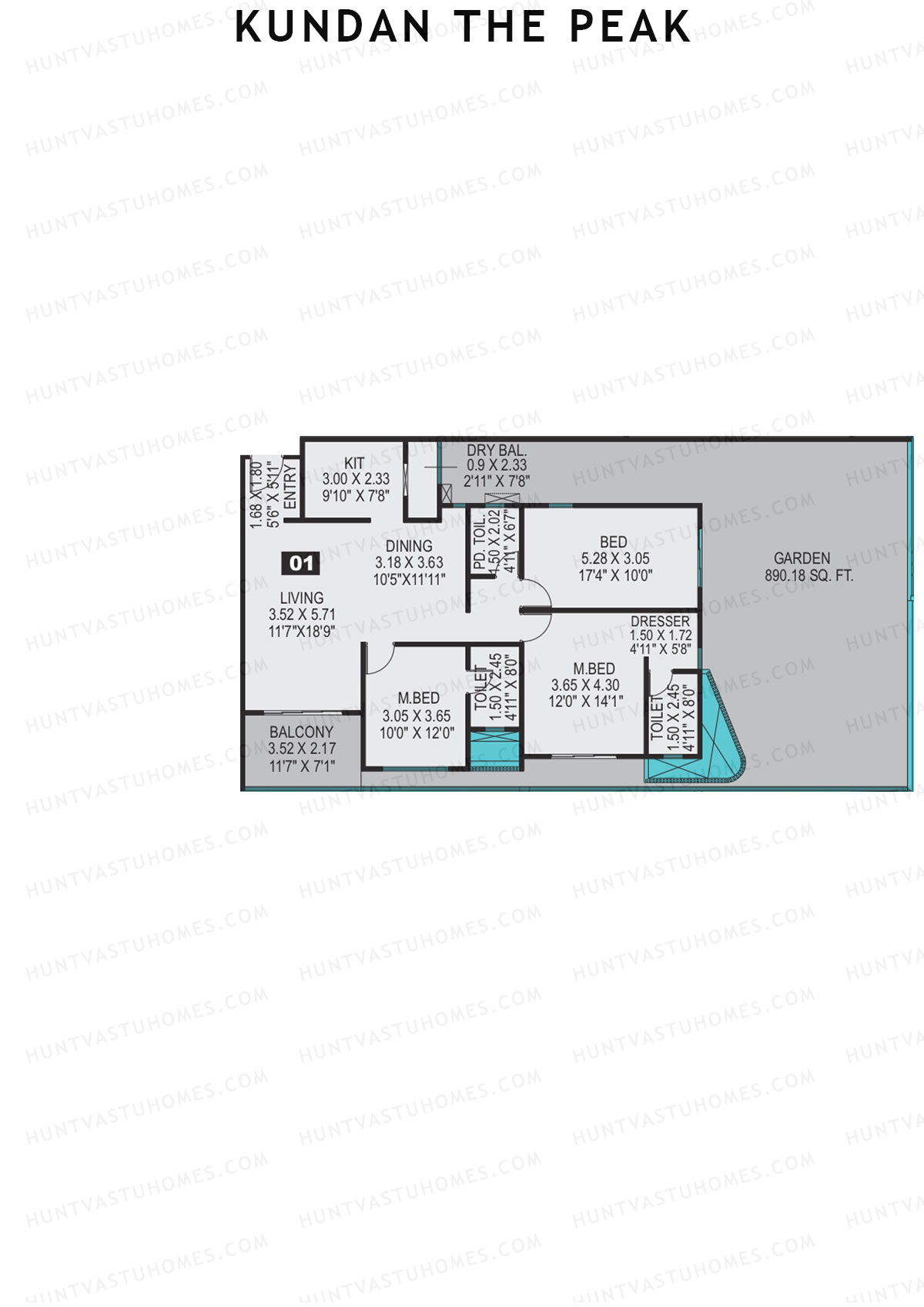 Kundan The Peak, Tower 1, Unit 1, 3BHK, Super Area 1701   sq ft 