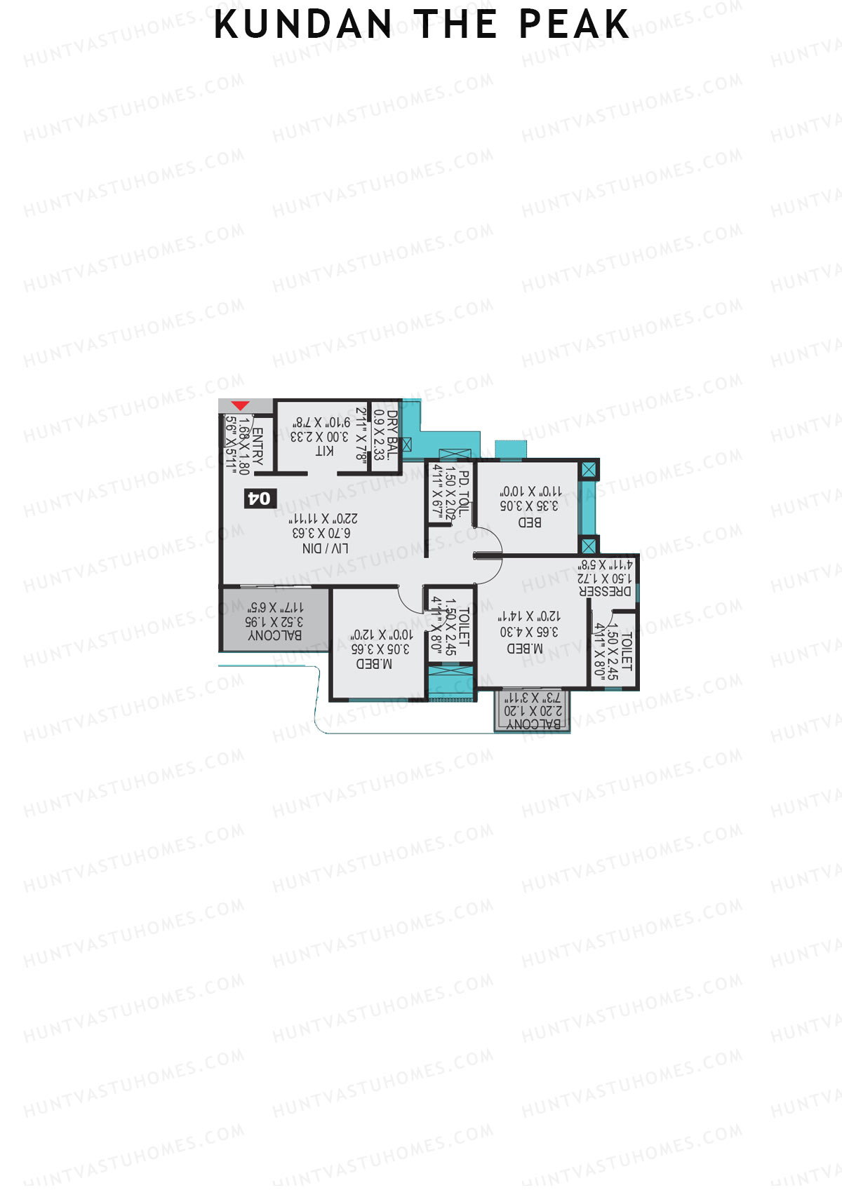 Kundan The Peak, Tower 1, Unit 1 (Type A), 3BHK, Super Area 1129   sq ft 