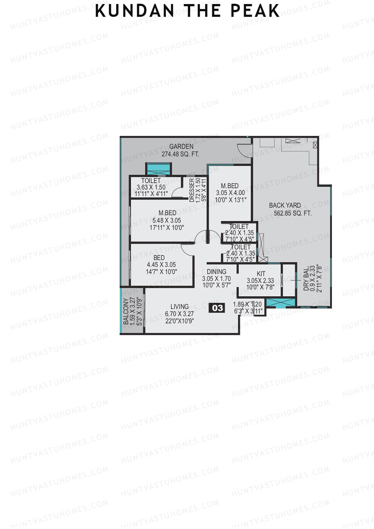 Kundan The Peak, Tower 1, Unit 3, 3BHK, Super Area 1614   sq ft 