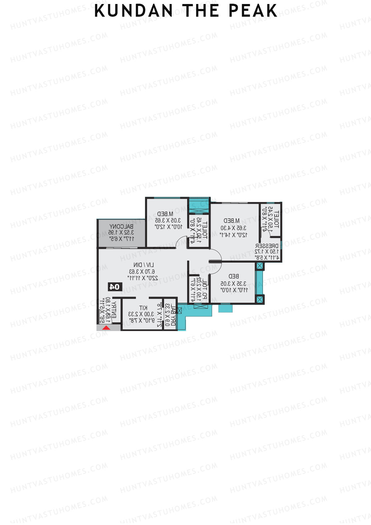 Kundan The Peak, Tower 1, Unit 5 (Type C), 3BHK, Super Area 1097   sq ft 