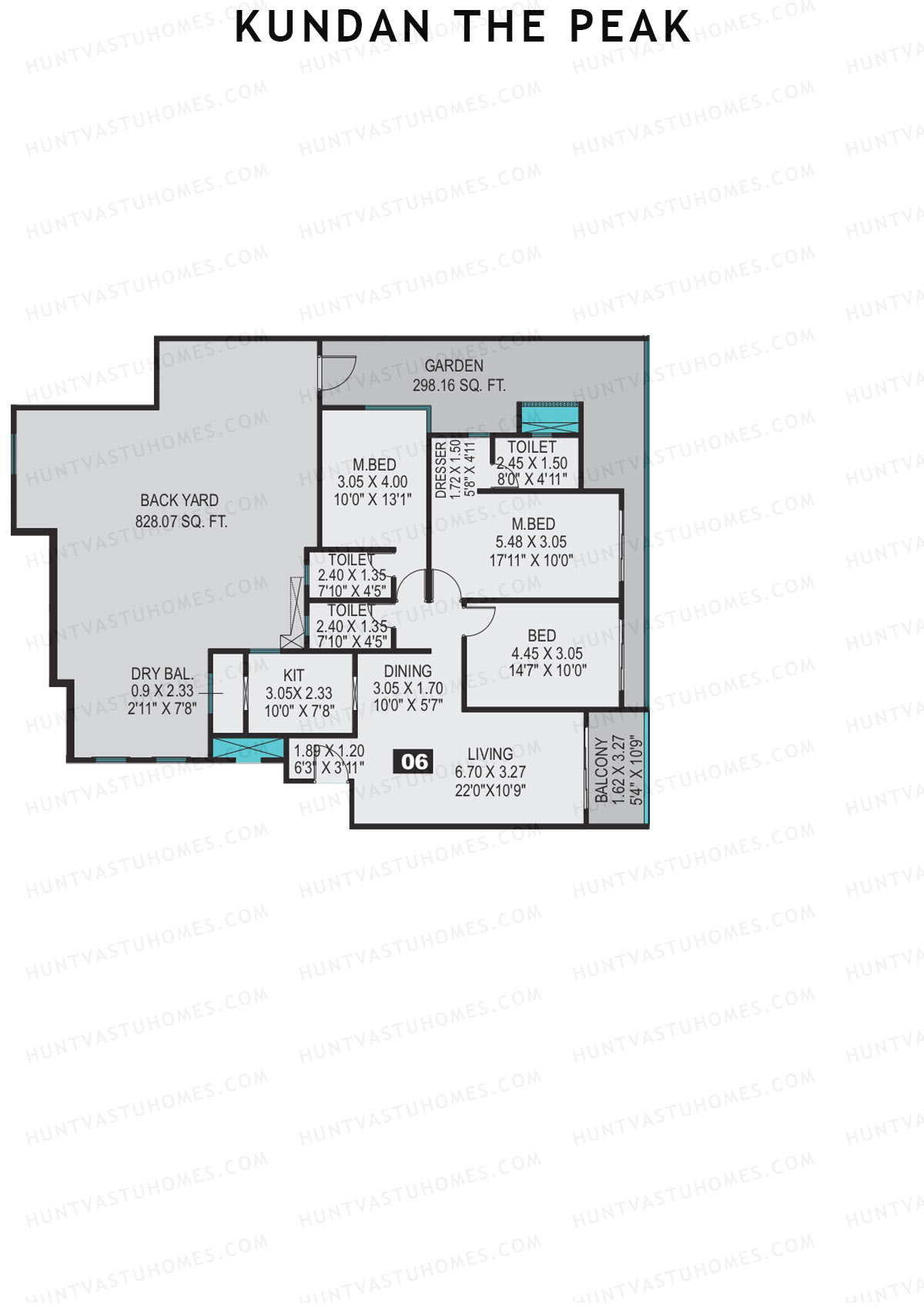 Kundan The Peak, Tower 1, Unit 6, 3BHK, Super Area 1737   sq ft 