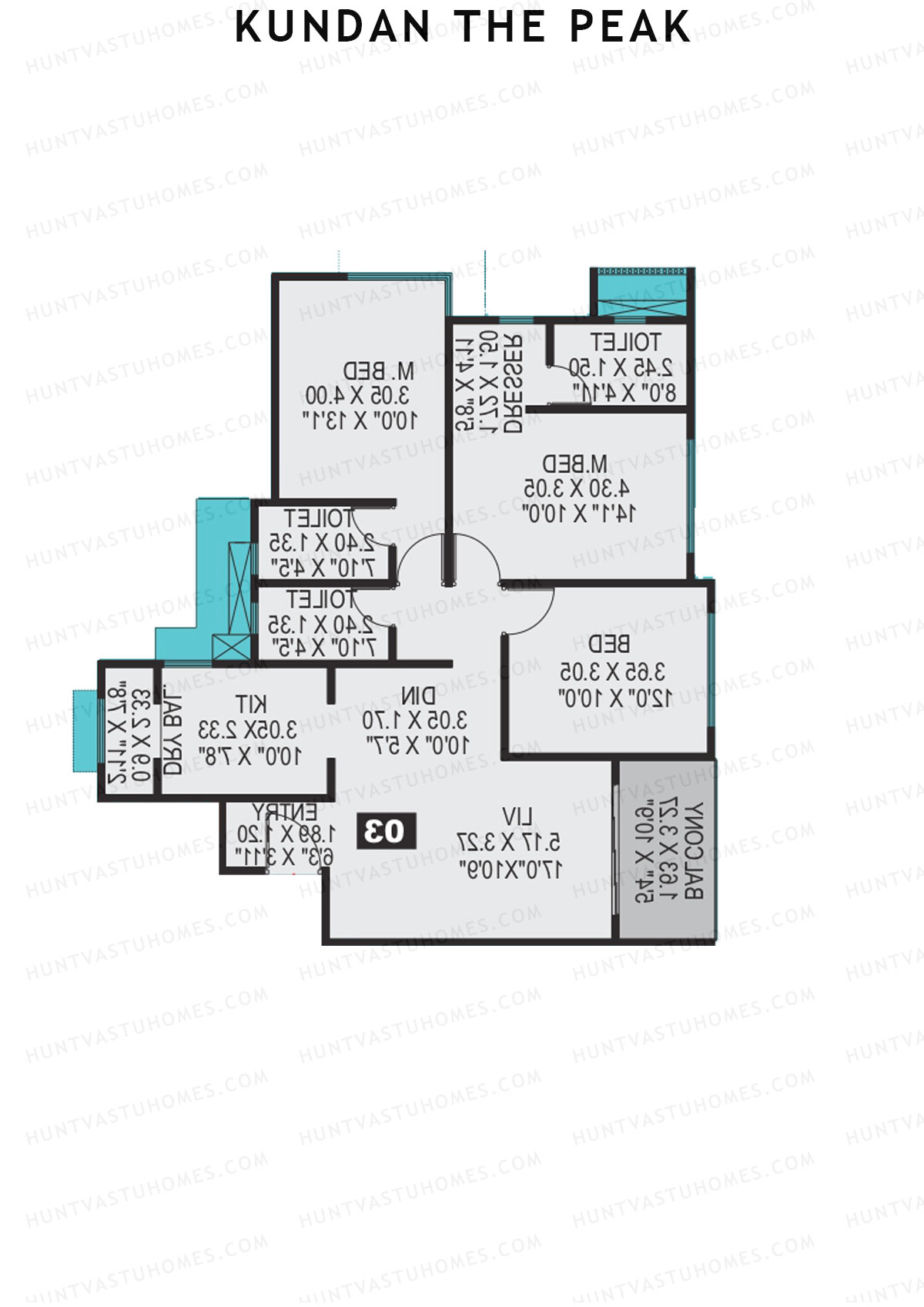 Kundan The Peak, Tower 1, Unit 6 (Type B), 3BHK, Super Area 1082   sq ft 
