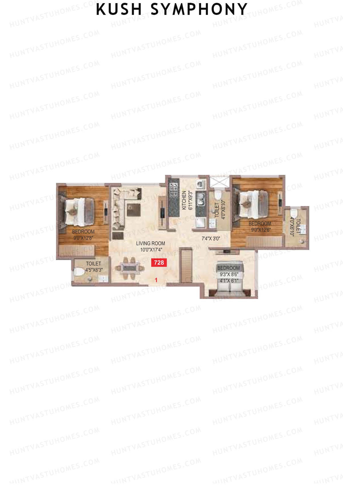 Kush Symphony Wing B Unit 1 Floor Plan