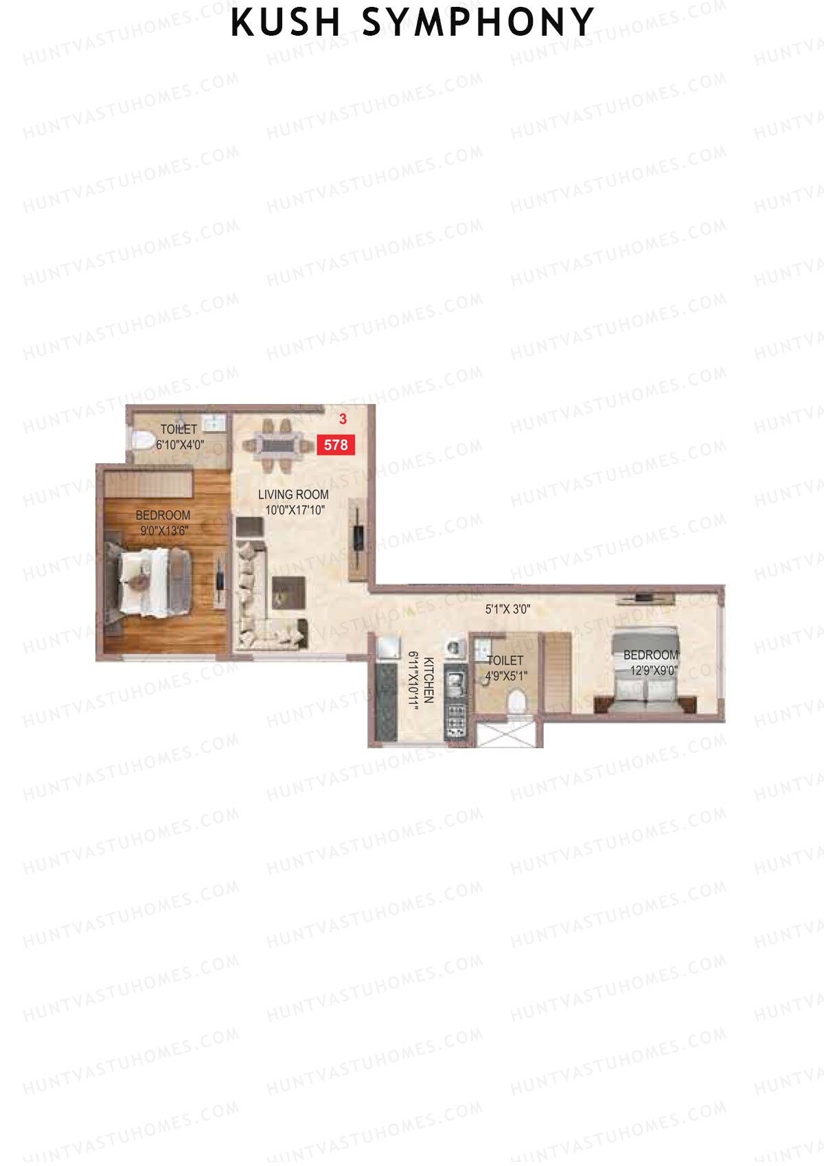 Kush Symphony Wing B Unit 3 Floor Plan