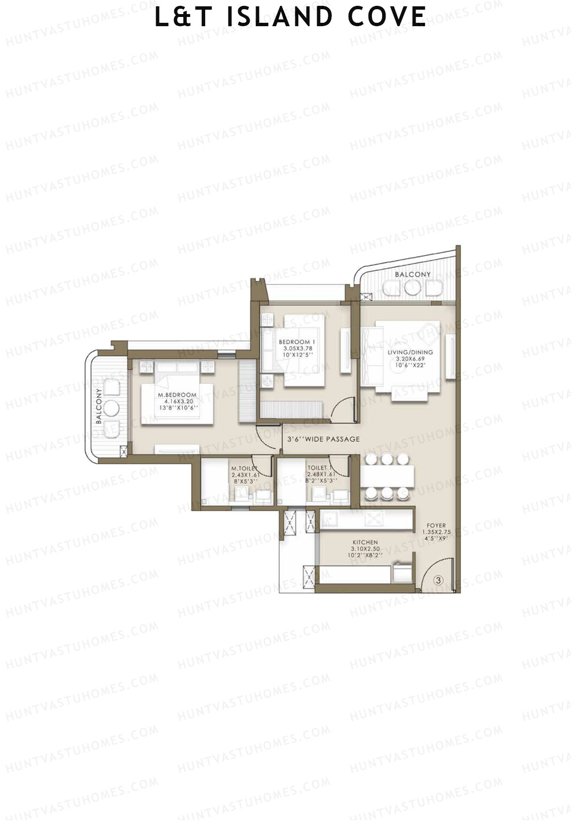 L&T Island Cove Tower 1 Unit 3 Floor Plan
