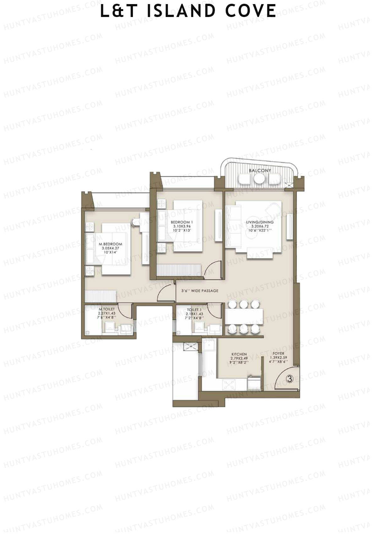 L&T Island Cove Tower 2 Unit 3 Floor Plan