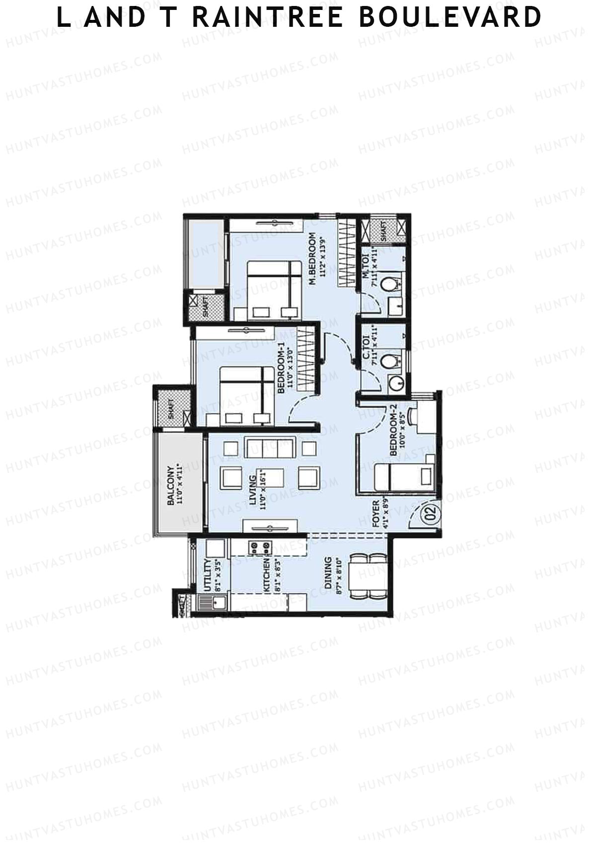 L and T Raintree Boulevard Tower 20 Unit 2 Floor Plan