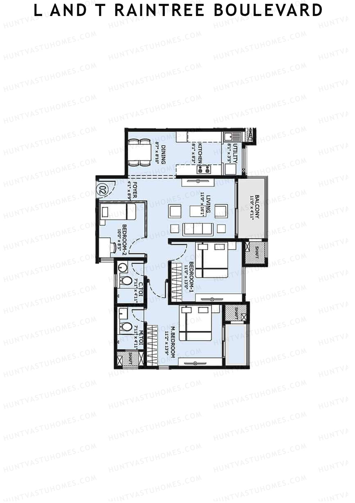 L and T Raintree Boulevard Tower 20 Unit 4 Floor Plan