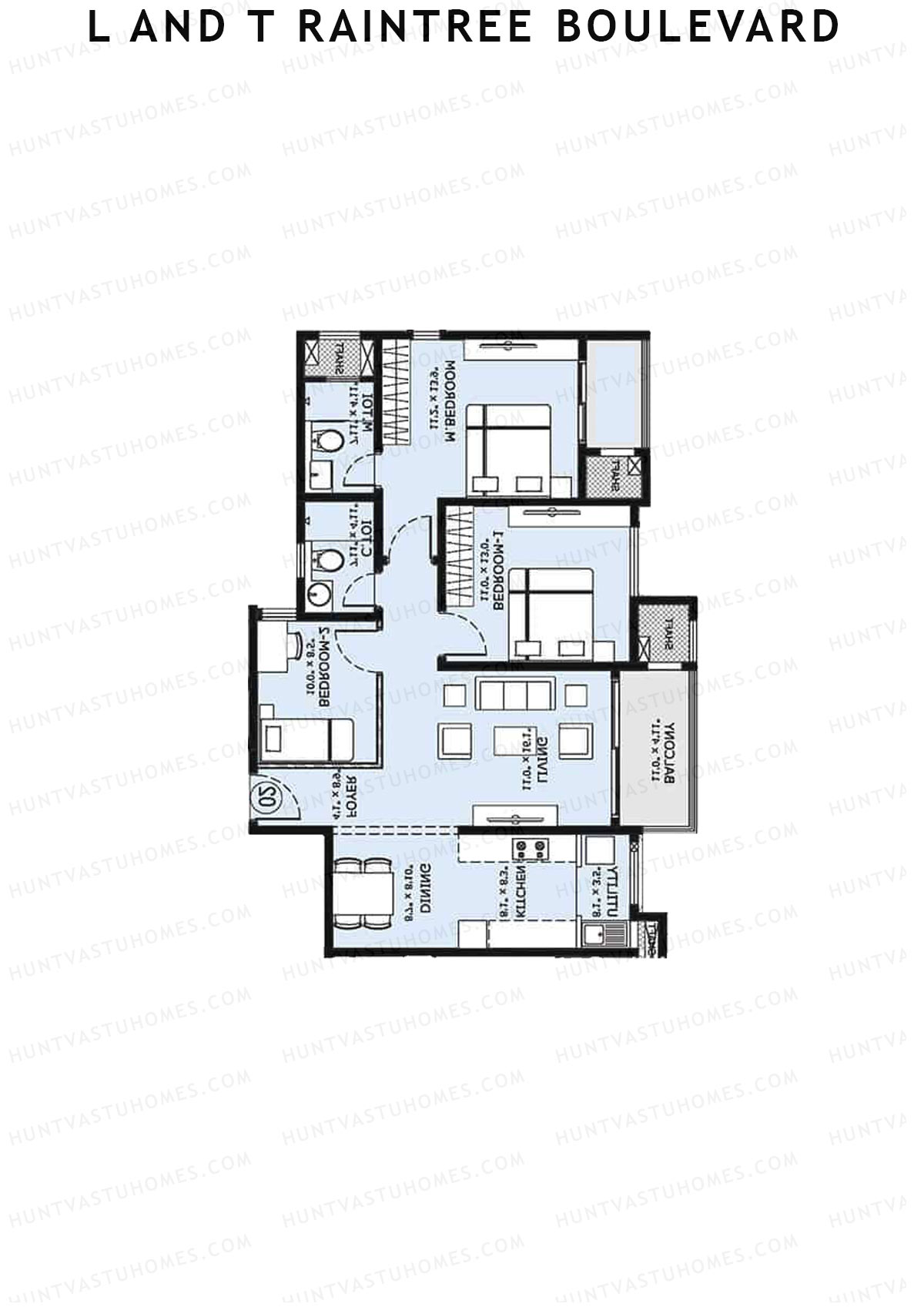 L and T Raintree Boulevard Tower 23 Unit 1 Floor Plan