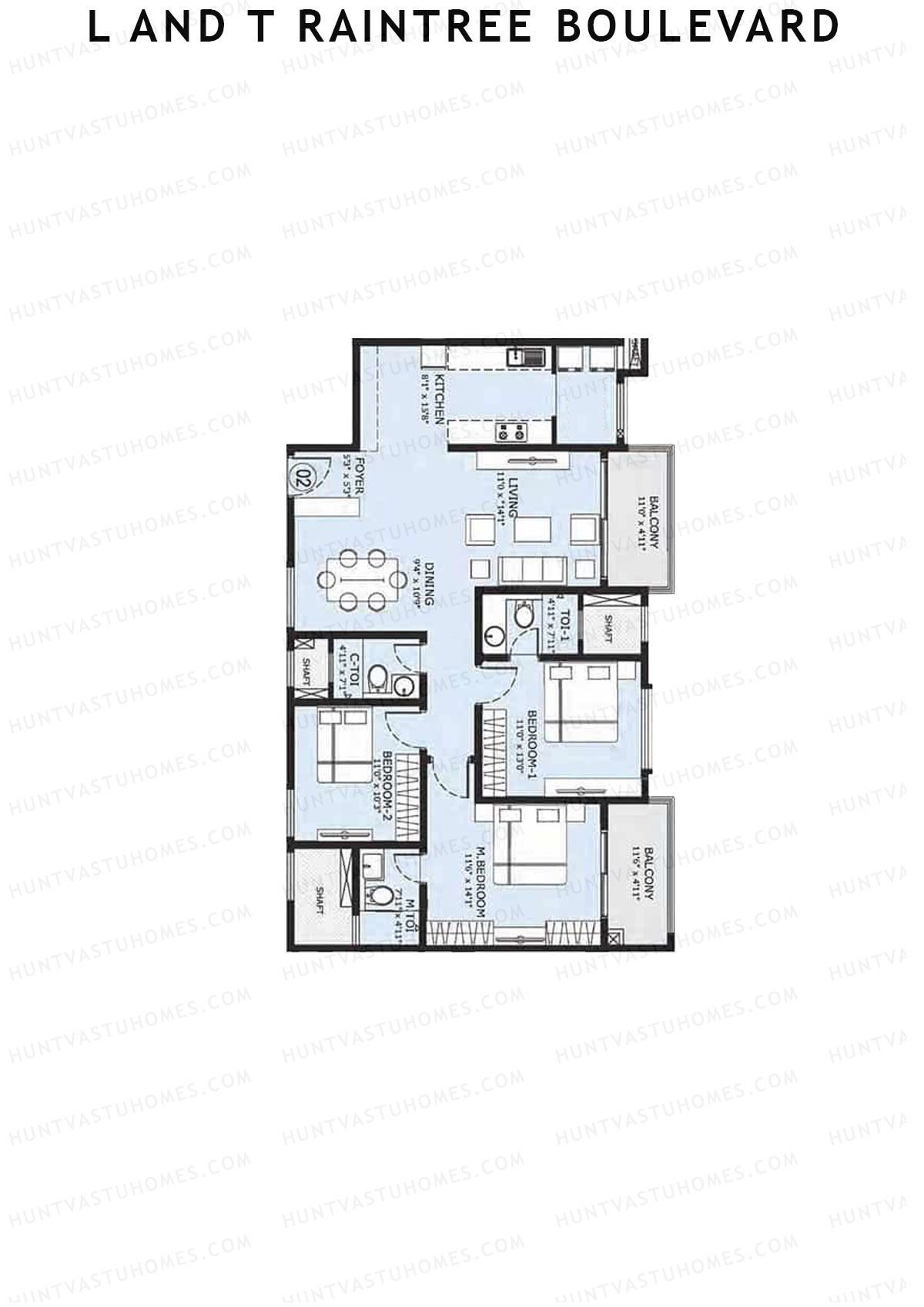 L and T Raintree Boulevard Tower 23 Unit 2 Floor Plan