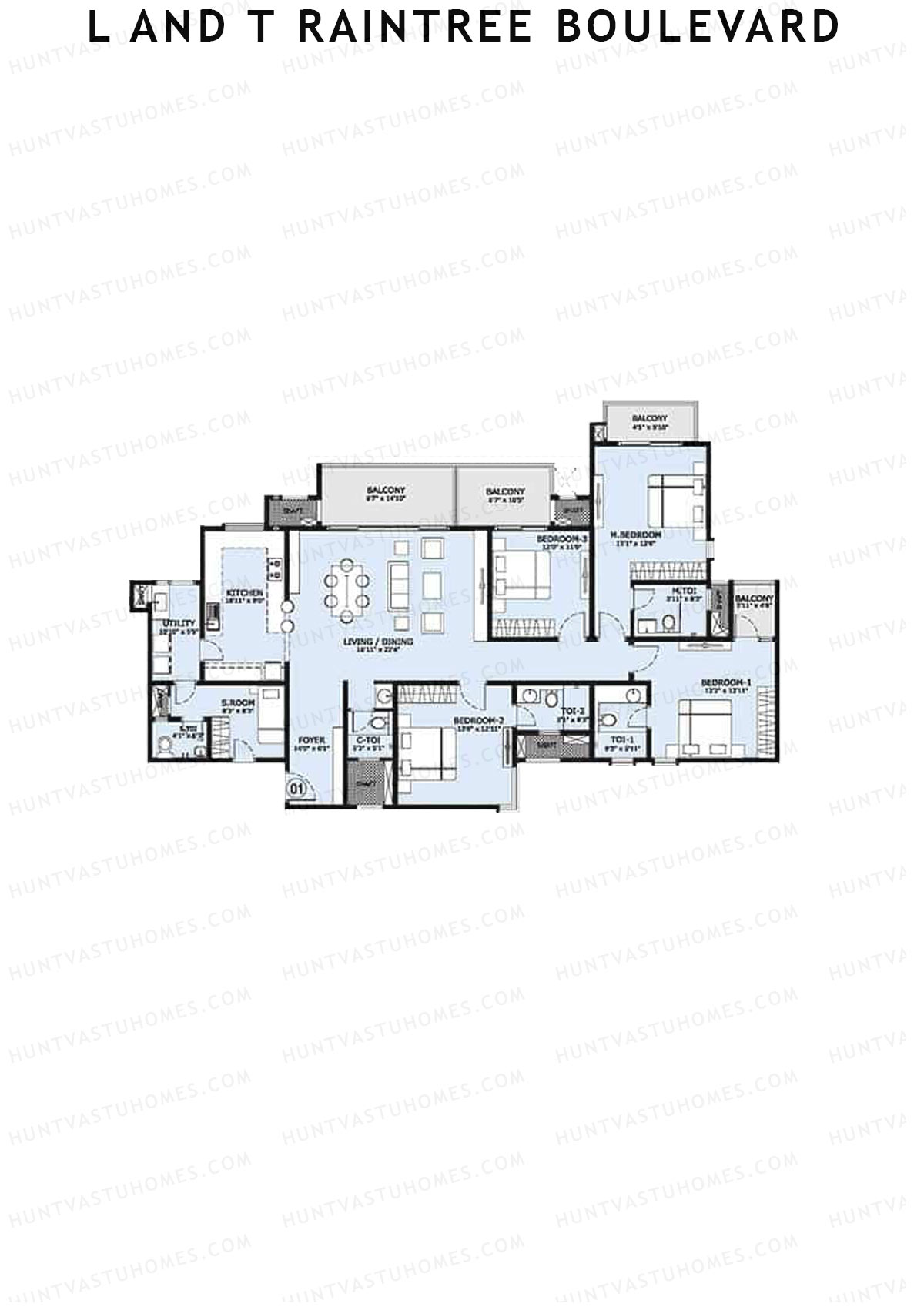 L and T Raintree Boulevard Tower 24 Unit 1 Floor Plan