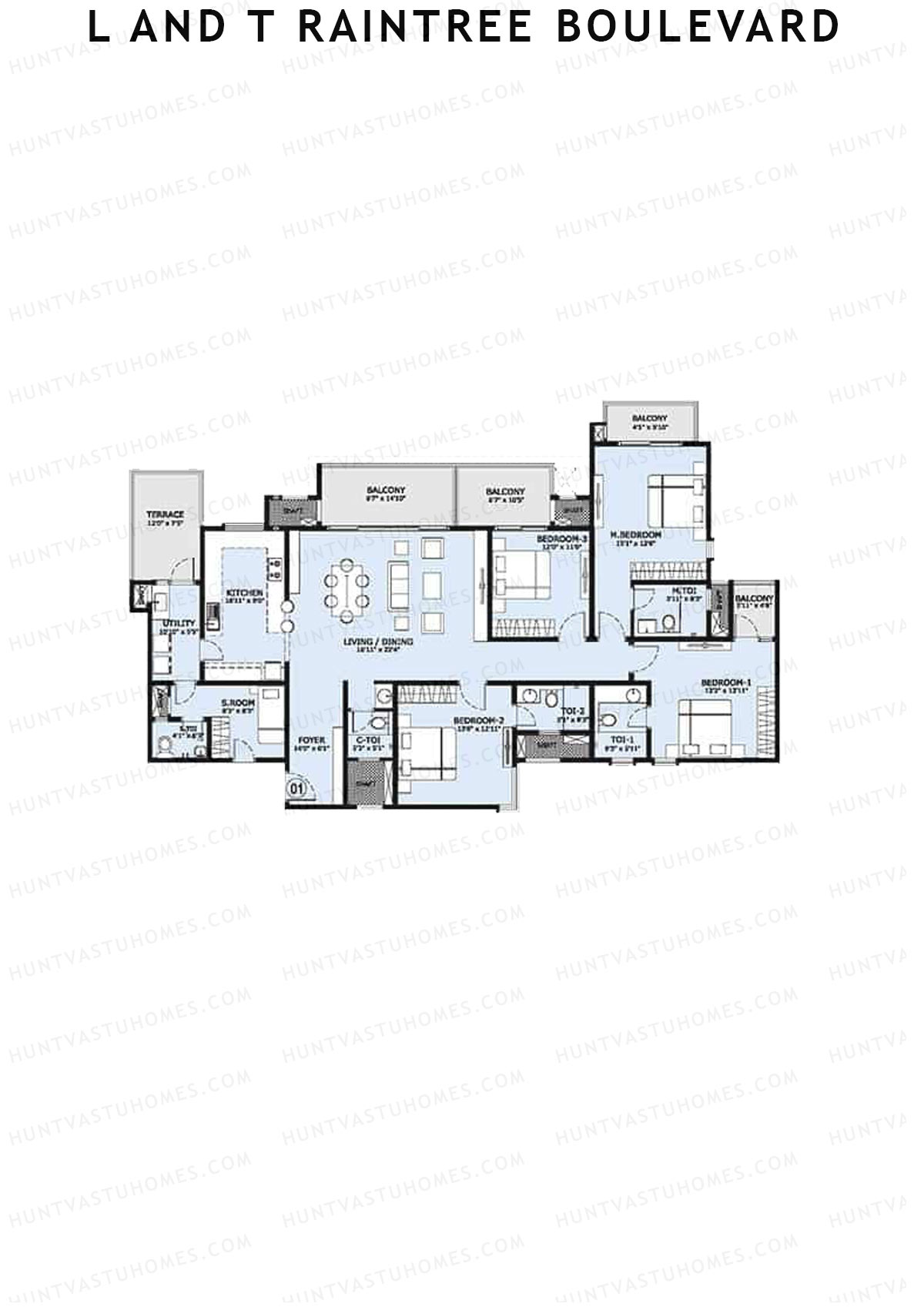 L and T Raintree Boulevard Tower 24 Unit 1 Floor Plan