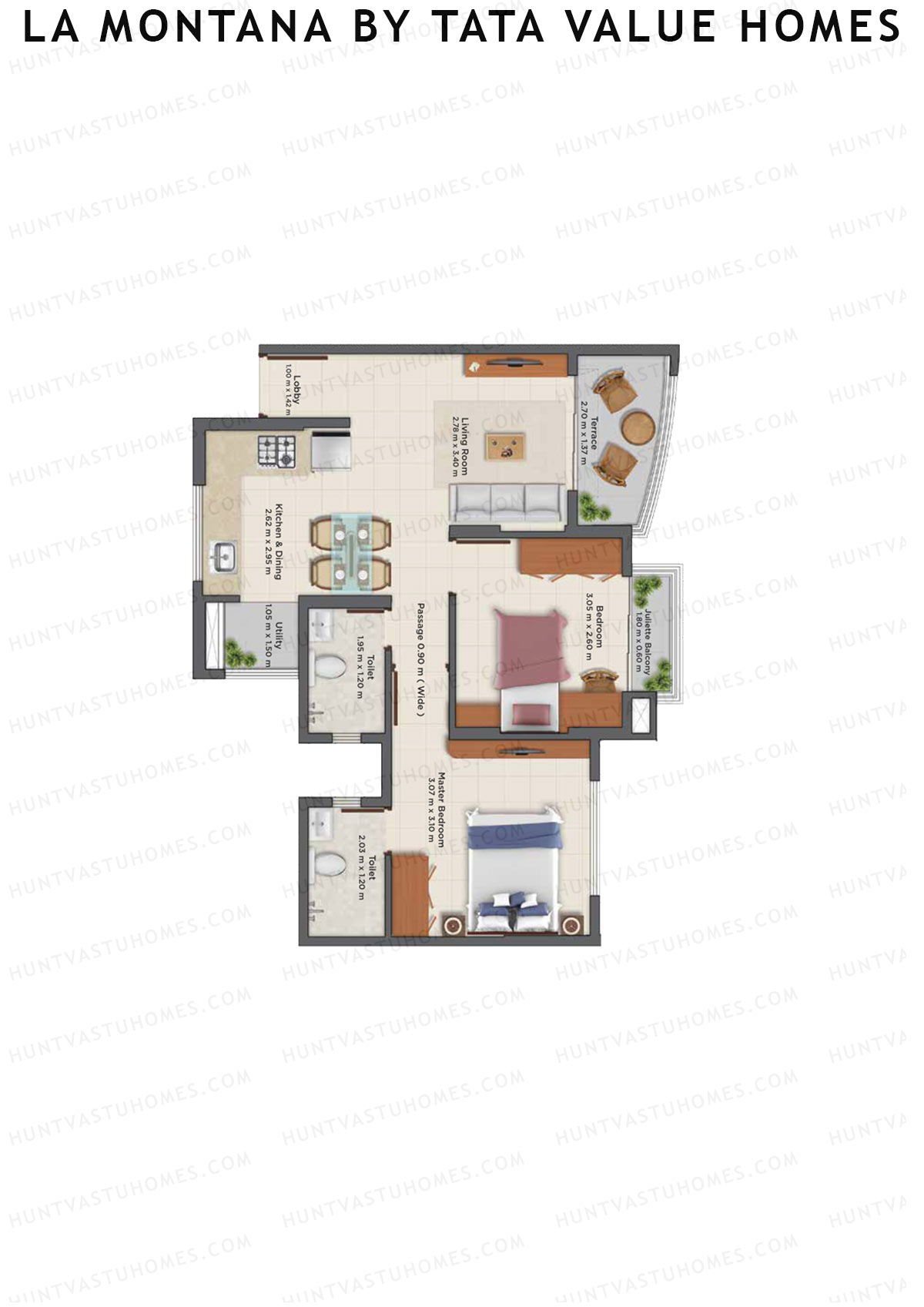 La Montana By TATA Value Homes, Sierra, Unit 2, 2BHK, Carpet Area 420   sq ft 