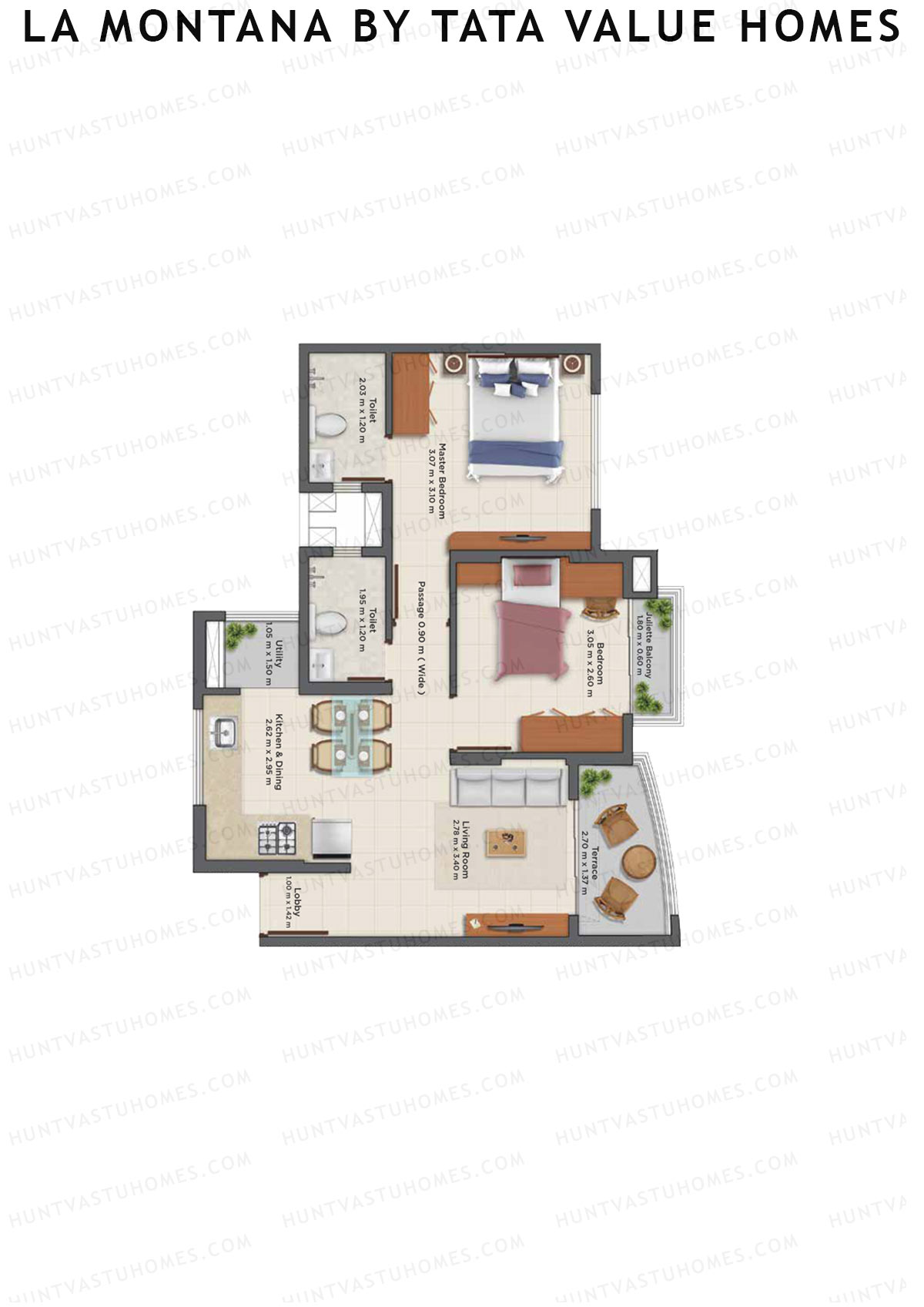 La Montana By TATA Value Homes, Sierra, Unit 3, 2BHK, Carpet Area 420   sq ft 