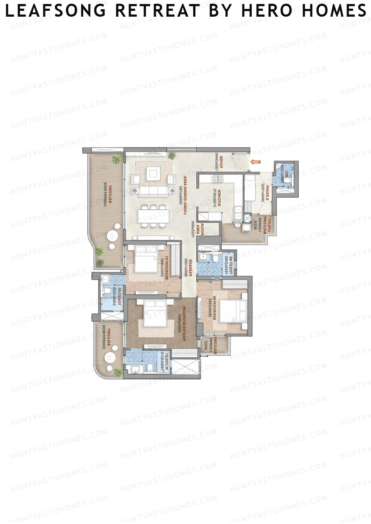 Leafsong Retreat by Hero Homes, Tower 1, Unit 1, 3BHK, Super Area 2289   sq ft 