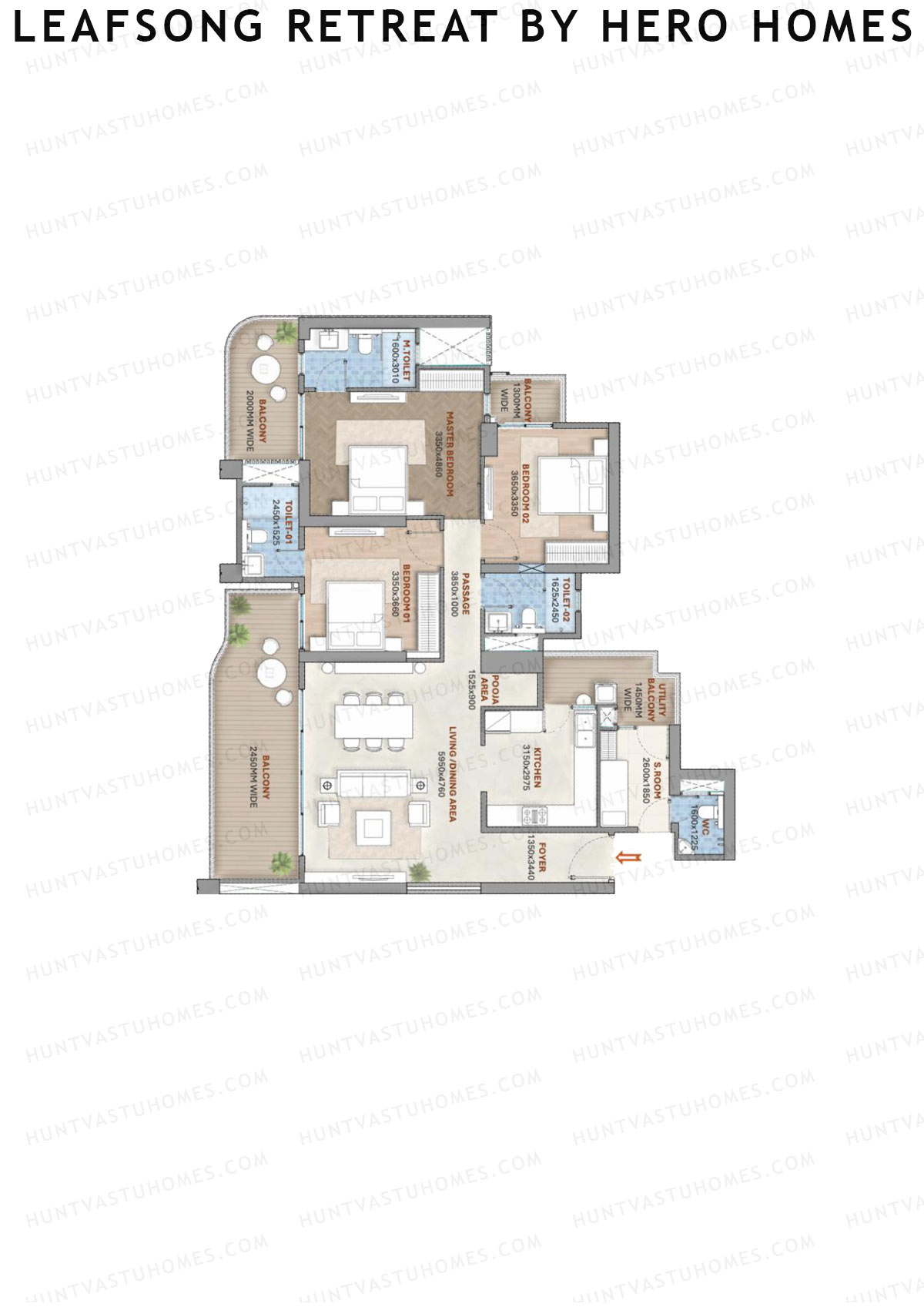 Leafsong Retreat by Hero Homes, Tower 1, Unit 2, 3BHK, Super Area 2289   sq ft 
