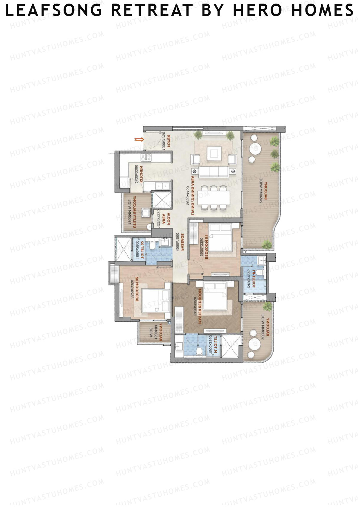 Leafsong Retreat by Hero Homes, Tower 1, Unit 4, 3BHK, Super Area 1937   sq ft 