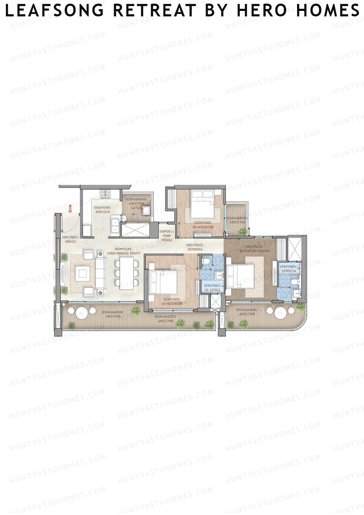 Leafsong Retreat by Hero Homes, Tower 1, Unit 5, 3BHK, Super Area 1674   sq ft 