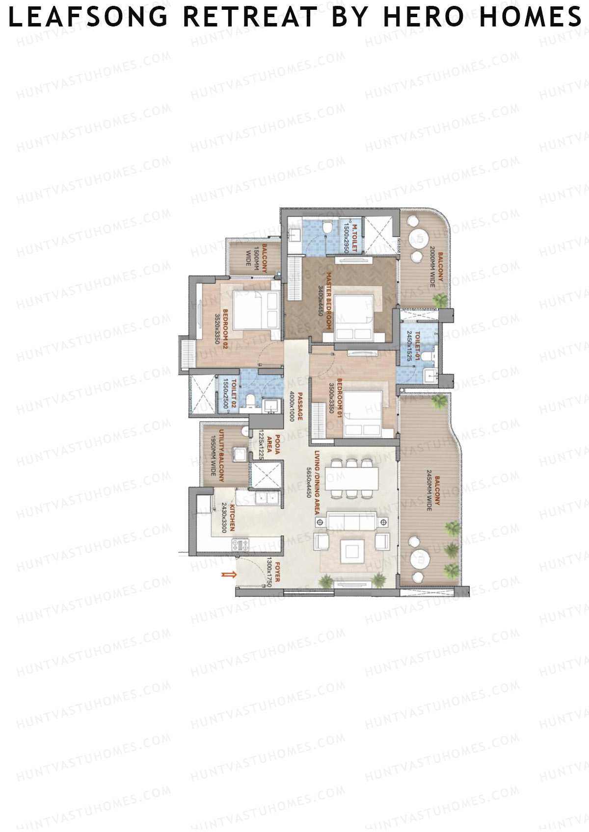 Leafsong Retreat by Hero Homes, Tower 2, Unit 3, 3BHK, Super Area 1937   sq ft 