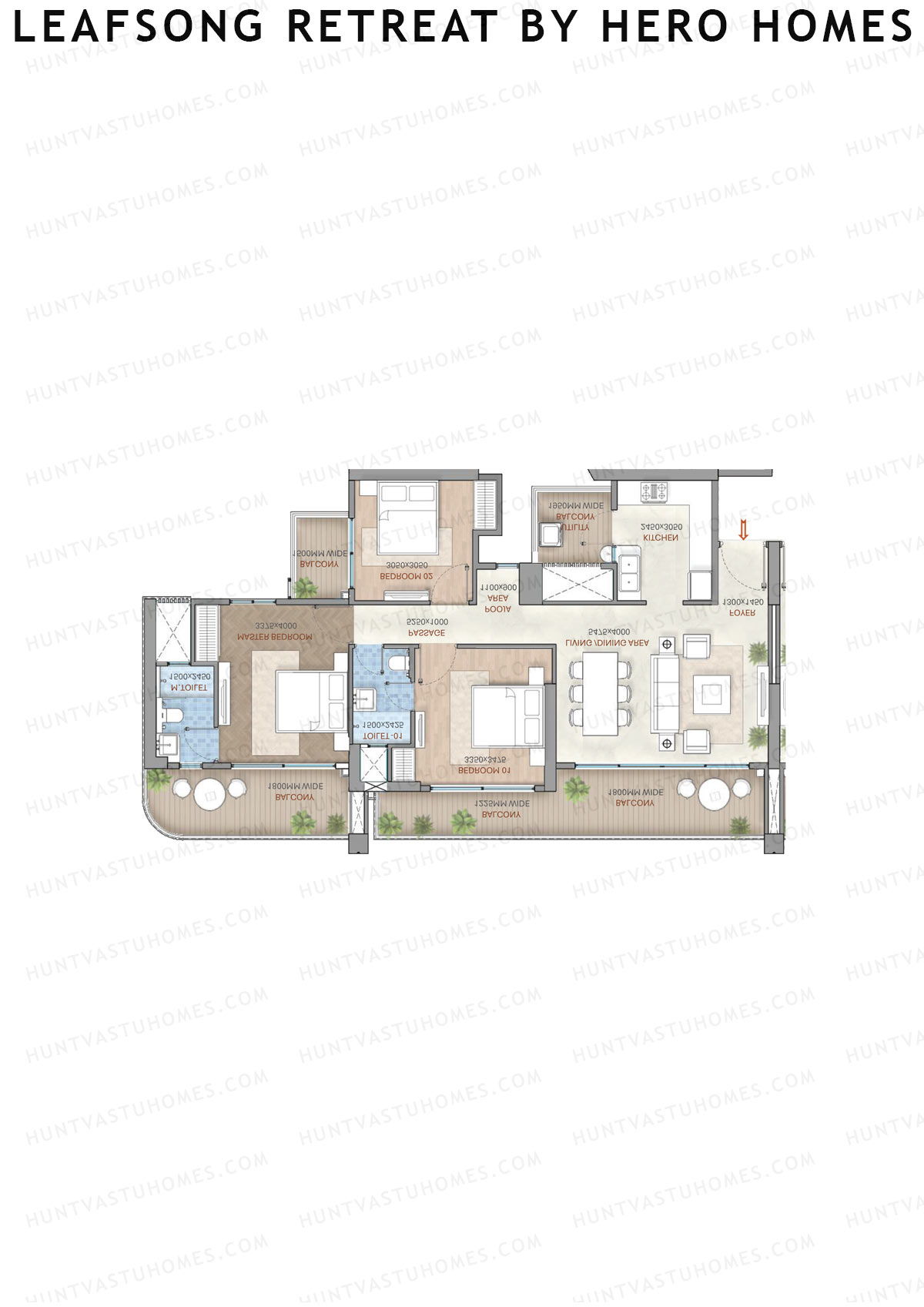 Leafsong Retreat by Hero Homes, Tower 2, Unit 6, 3BHK, Super Area 1674   sq ft 