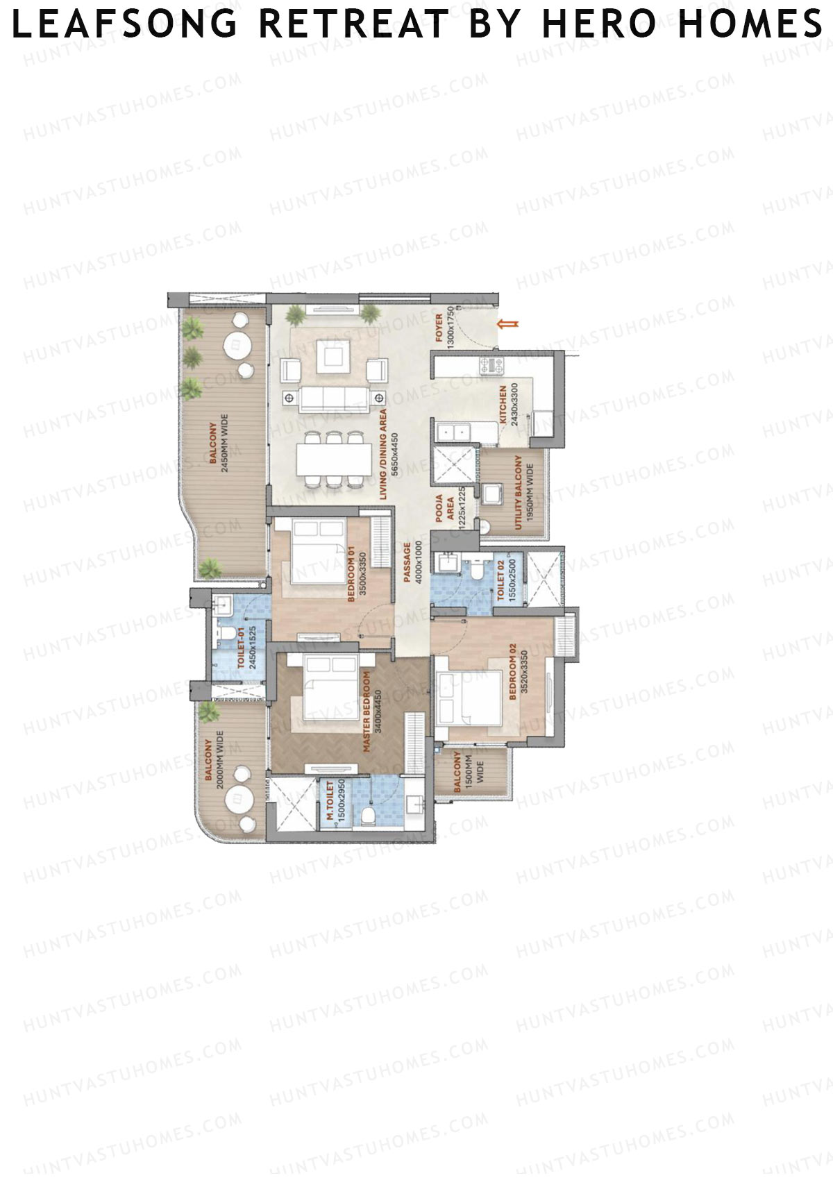Leafsong Retreat by Hero Homes, Tower 3, Unit 1, 3BHK, Super Area 1937   sq ft 