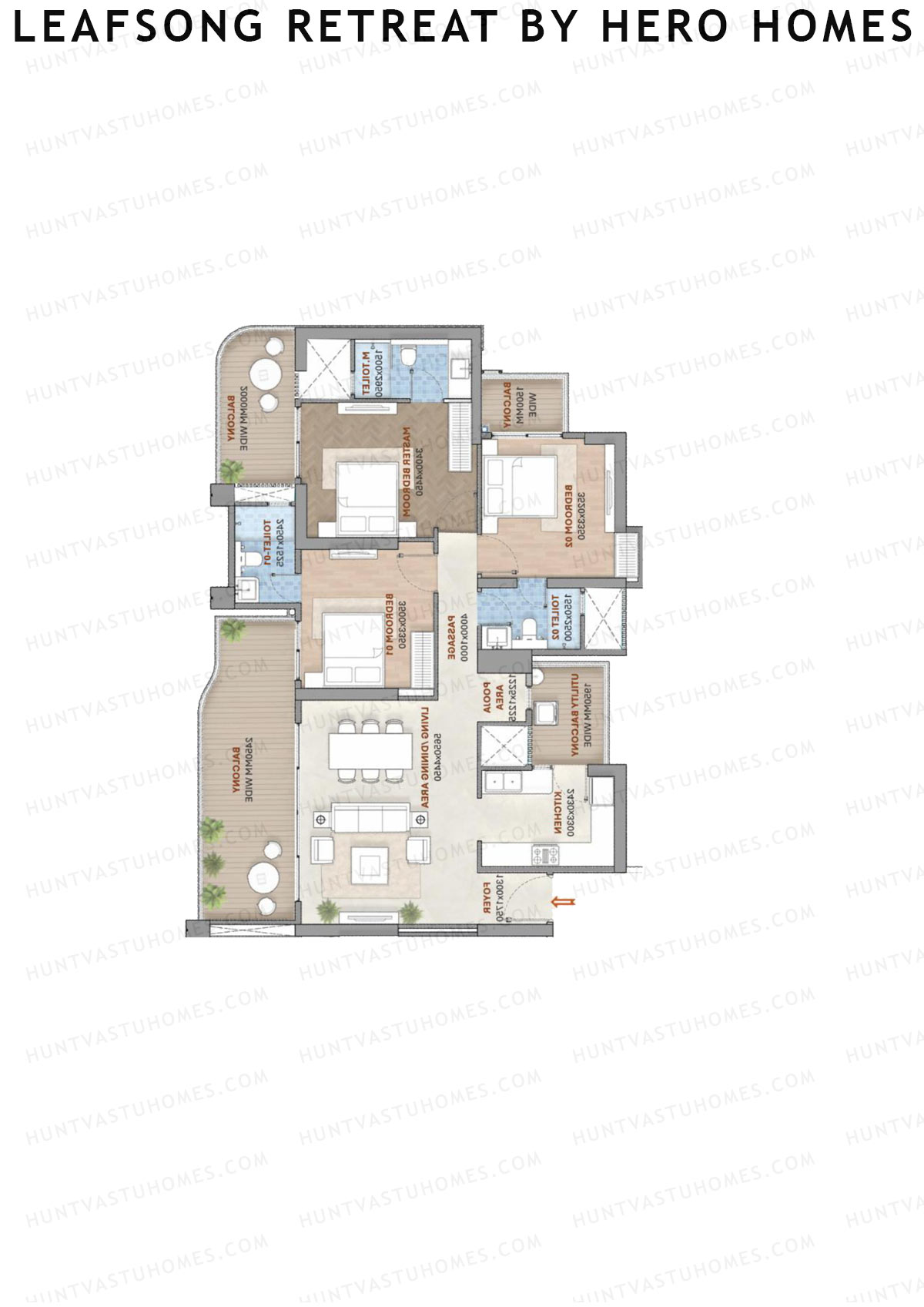 Leafsong Retreat by Hero Homes, Tower 3, Unit 2, 3BHK, Super Area 1937   sq ft 