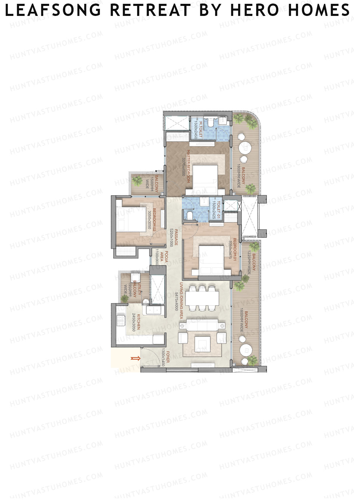 Leafsong Retreat by Hero Homes, Tower 3, Unit 3, 3BHK, Super Area 1656   sq ft 