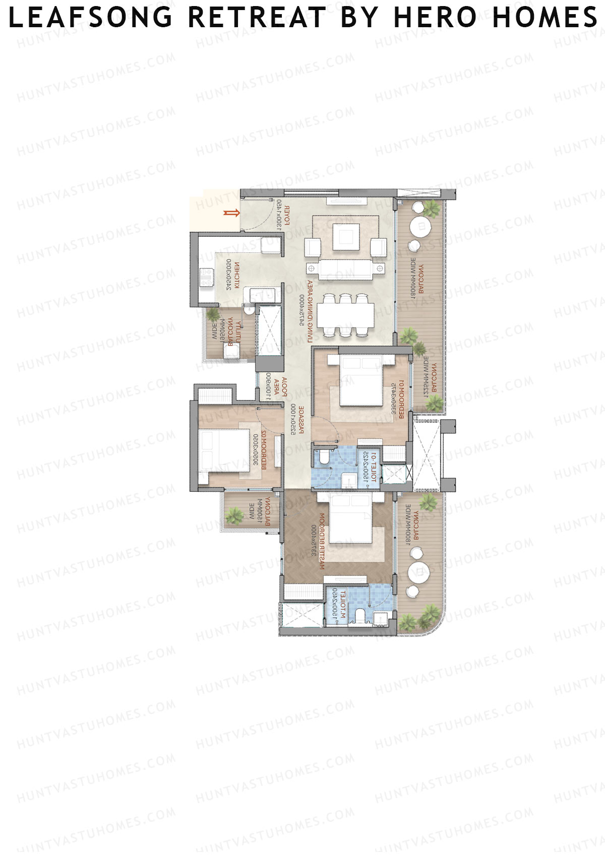 Leafsong Retreat by Hero Homes, Tower 3, Unit 4, 3BHK, Super Area 1656   sq ft 