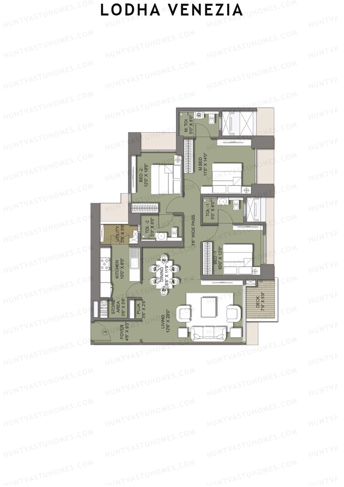 Lodha Venezia Tower West Unit 3 Floor Plan
