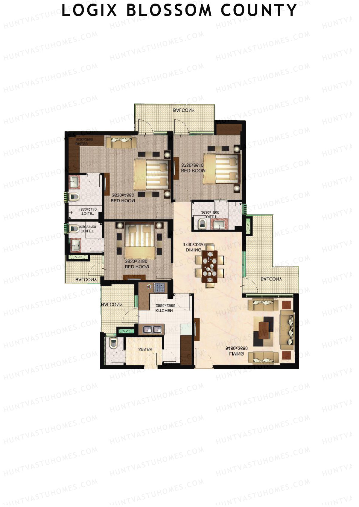 Logix Blossom County Tower D Unit 1 (Type 6) Floor Plan