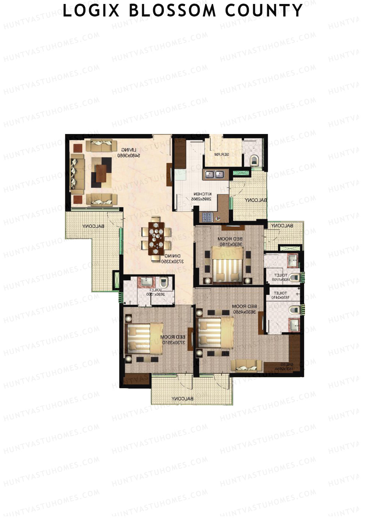 Logix Blossom County Tower D Unit 4 (Type 6) Floor Plan