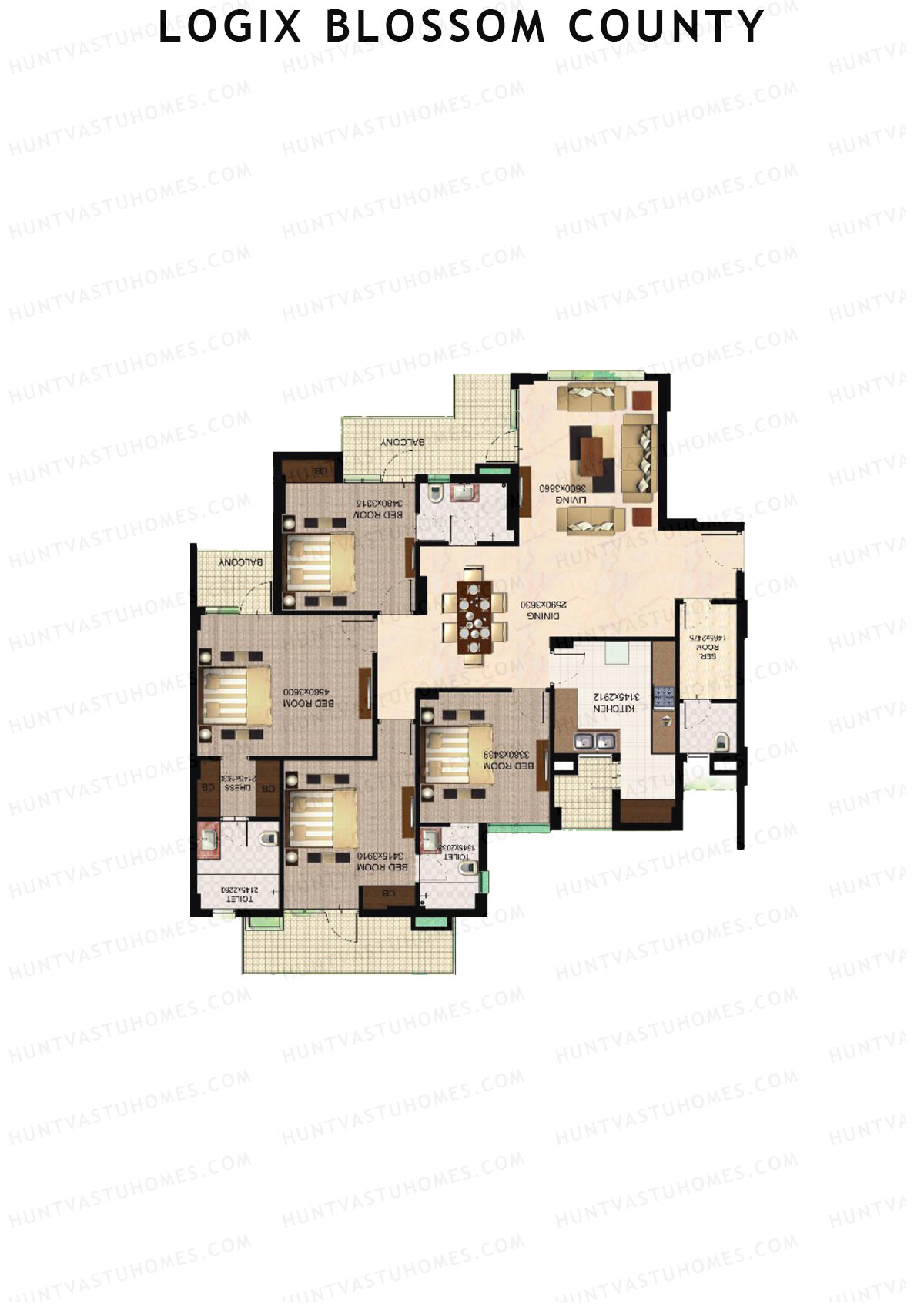 Logix Blossom County Tower D Unit 5 (Type 7A) Floor Plan