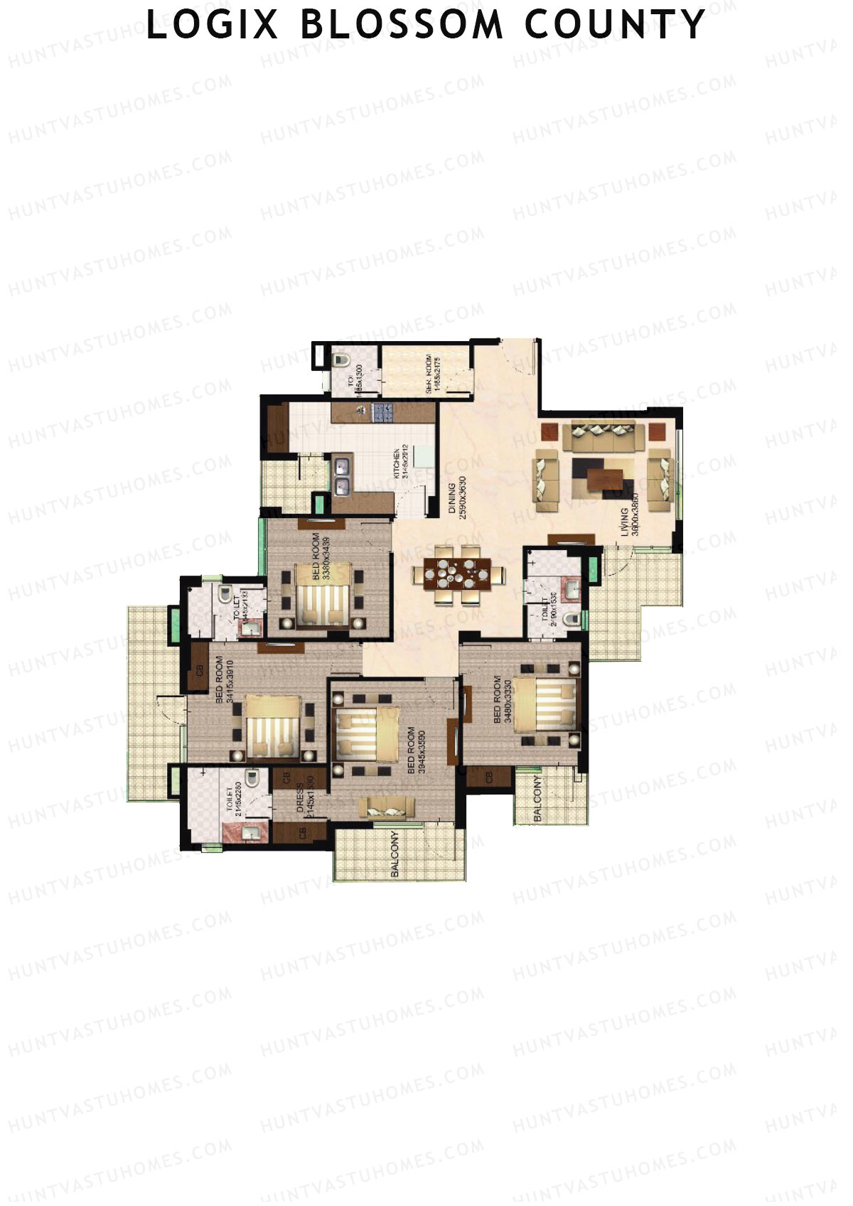 Logix Blossom County Tower F Unit 2 (Type 7) Floor Plan