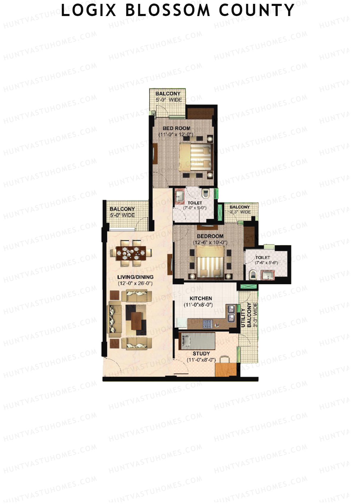 Logix Blossom County Tower I Unit 6 (Type 3) Floor Plan