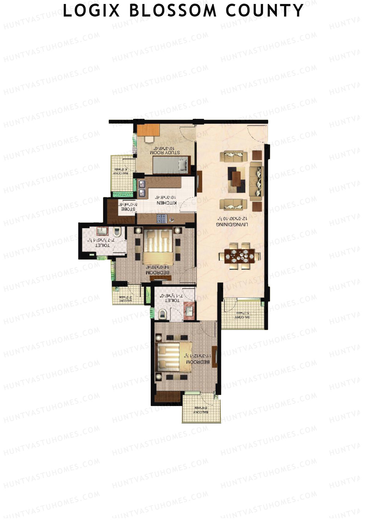 Logix Blossom County Tower J1 Unit 2 (Type 3A) Floor Plan