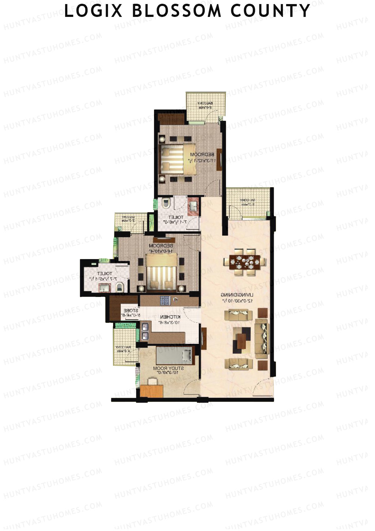 Logix Blossom County Tower J1 Unit 3 (Type 3A) Floor Plan