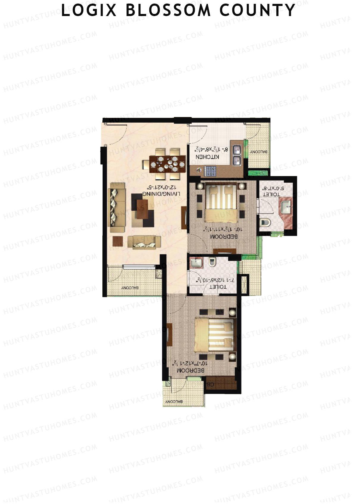 Logix Blossom County Tower J1 Unit 7 (Type 1A) Floor Plan
