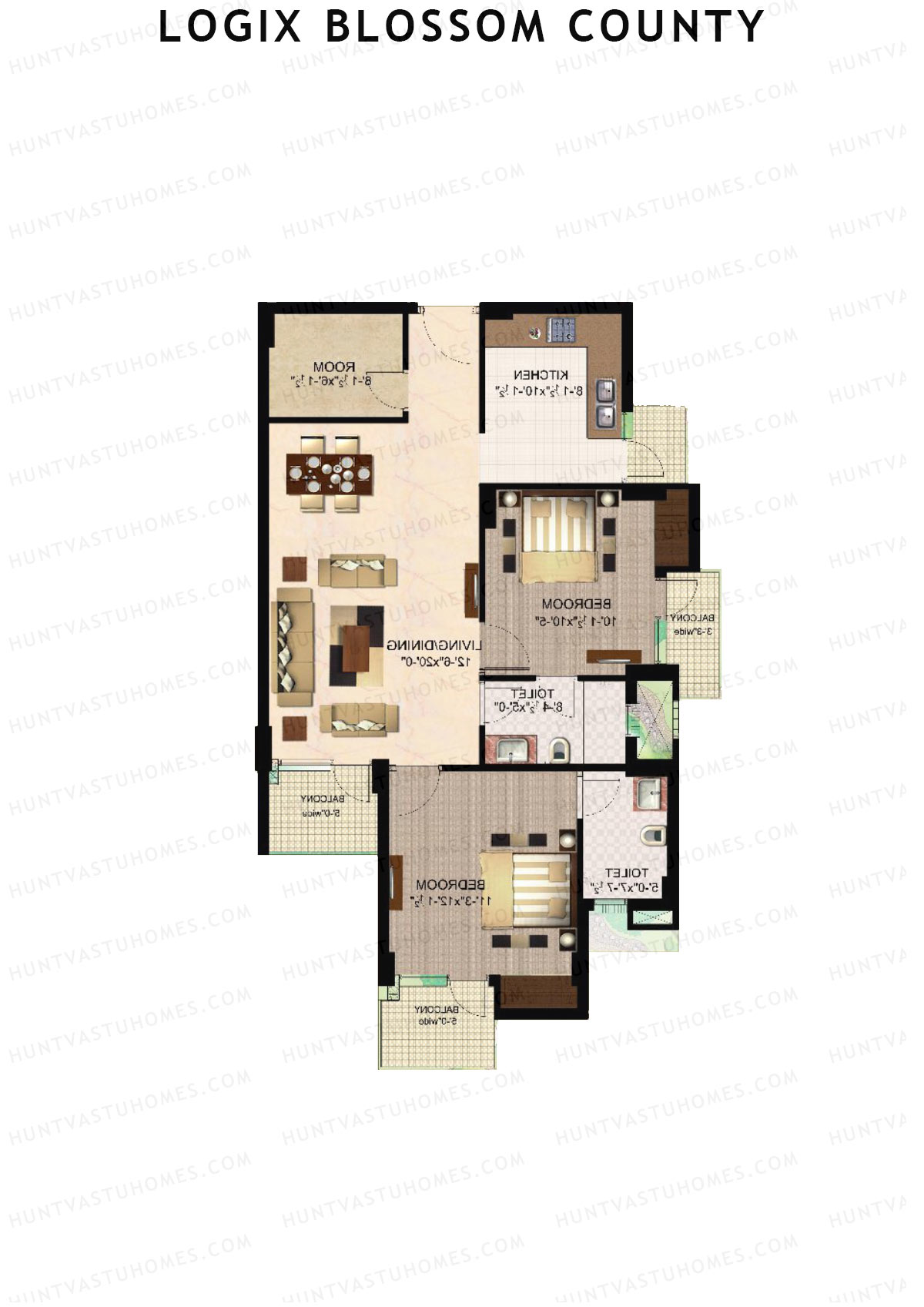 Logix Blossom County Tower M Unit 1 (Type 2A) Floor Plan