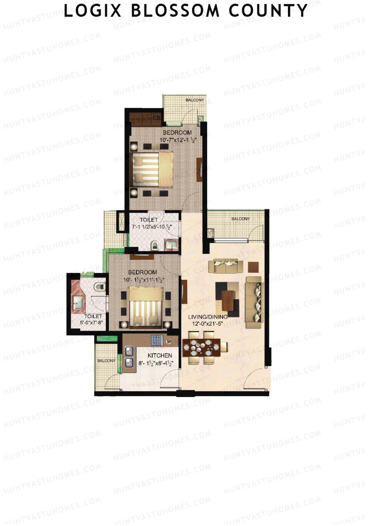 Logix Blossom County Tower M Unit 3 (Type 1A) Floor Plan