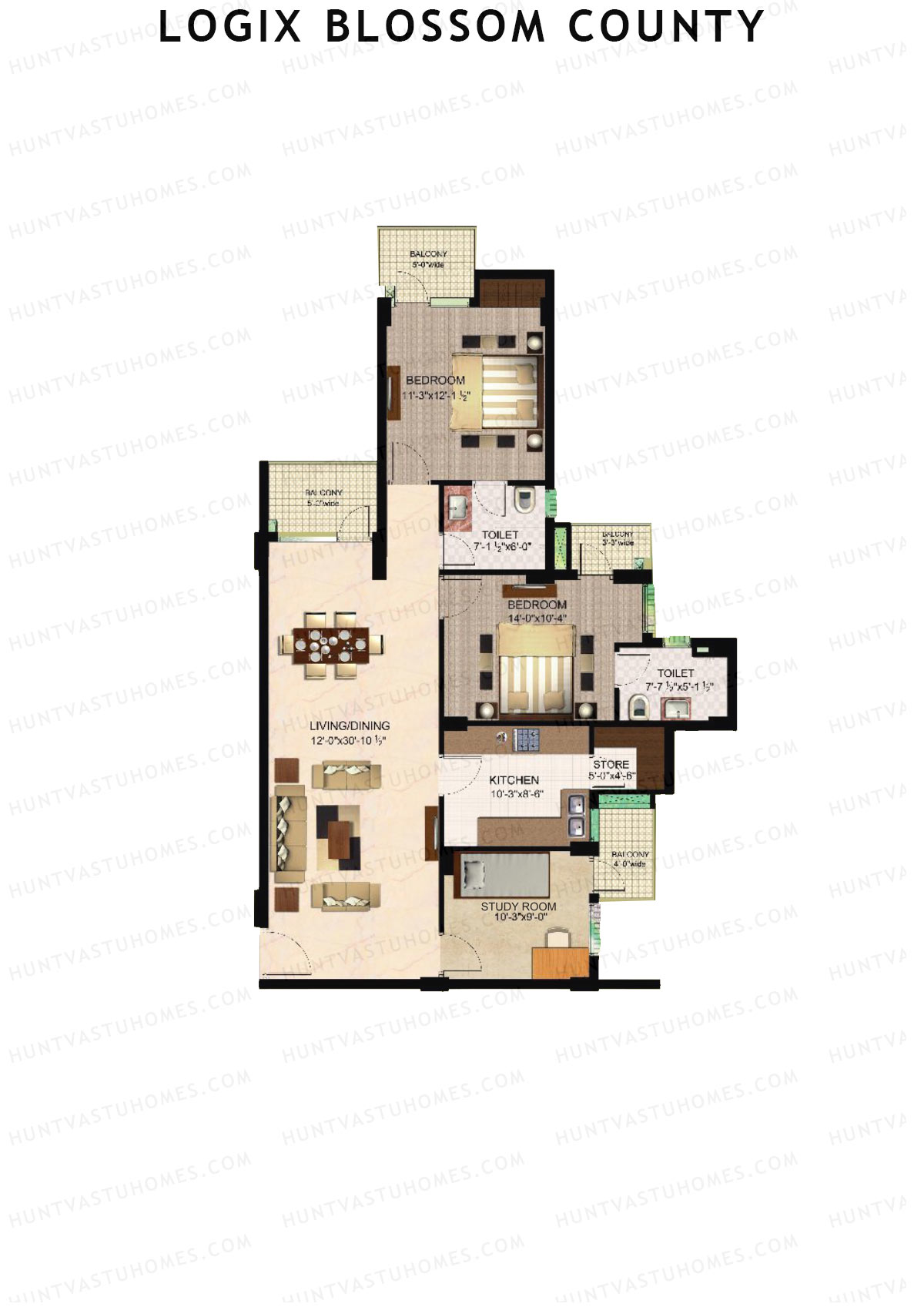 Logix Blossom County Tower M Unit 6 (Type 3A) Floor Plan