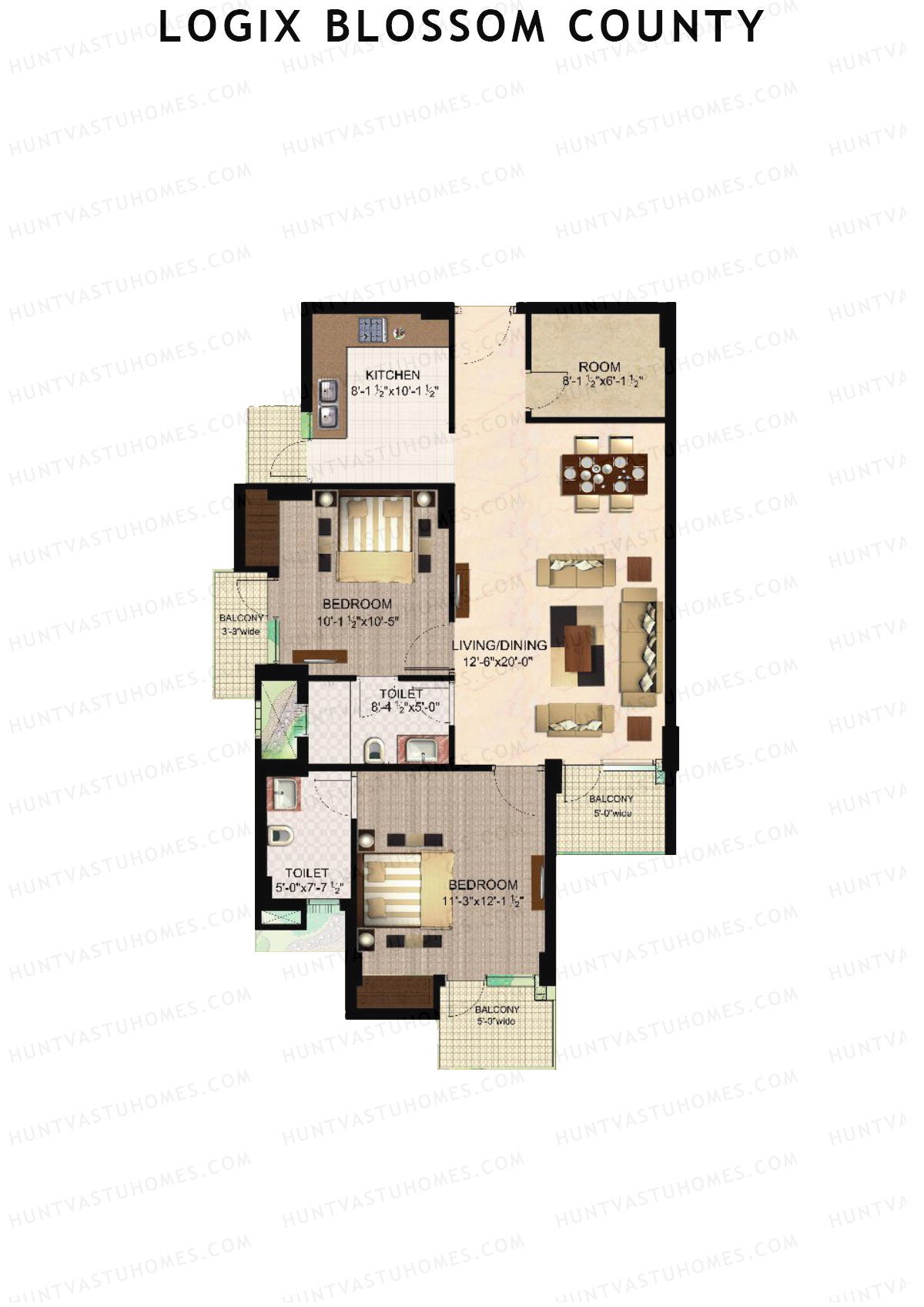 Logix Blossom County Tower M Unit 8 (Type 2A) Floor Plan