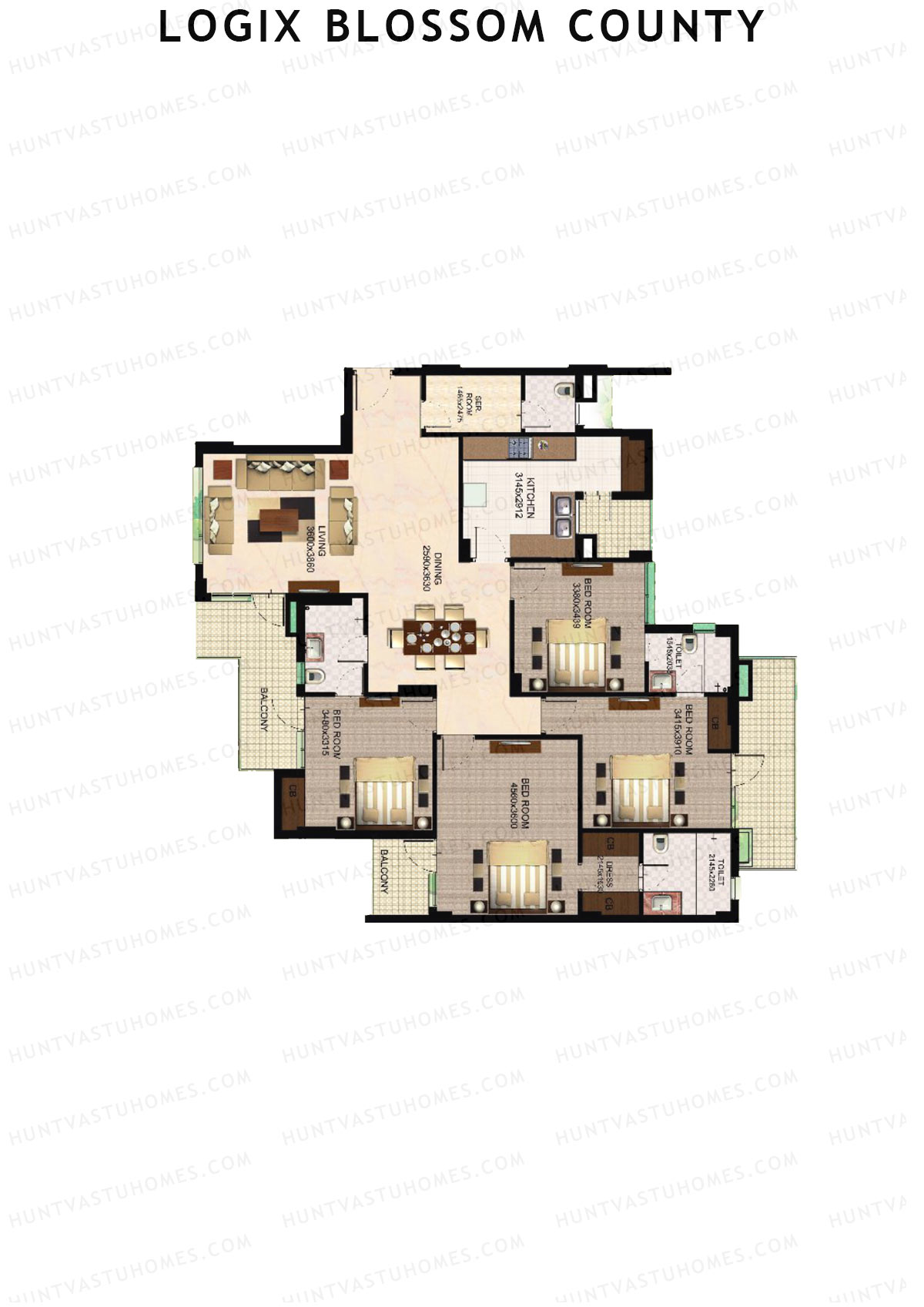 Logix Blossom County Tower N Unit 5 (Type 7A) Floor Plan