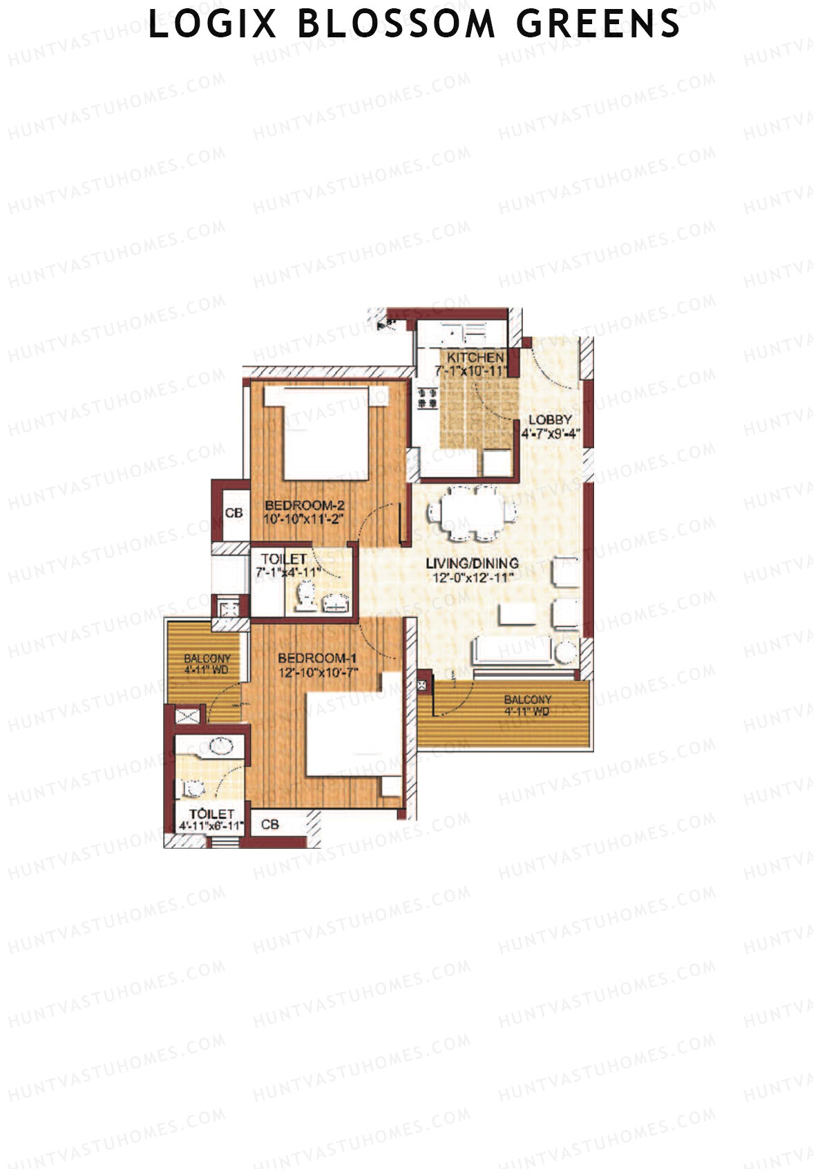 Logix Blossom Greens Tower U Unit 3 (Type 2A) Floor Plan