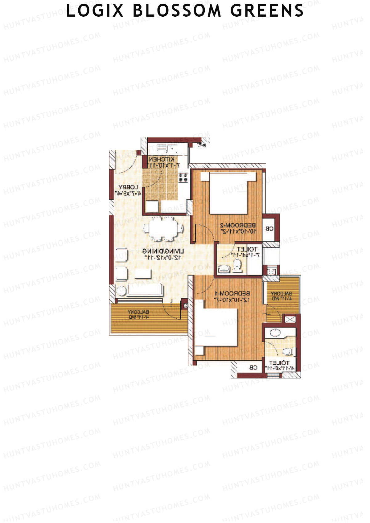 Logix Blossom Greens Tower V Unit 1 (Type 2A) Floor Plan